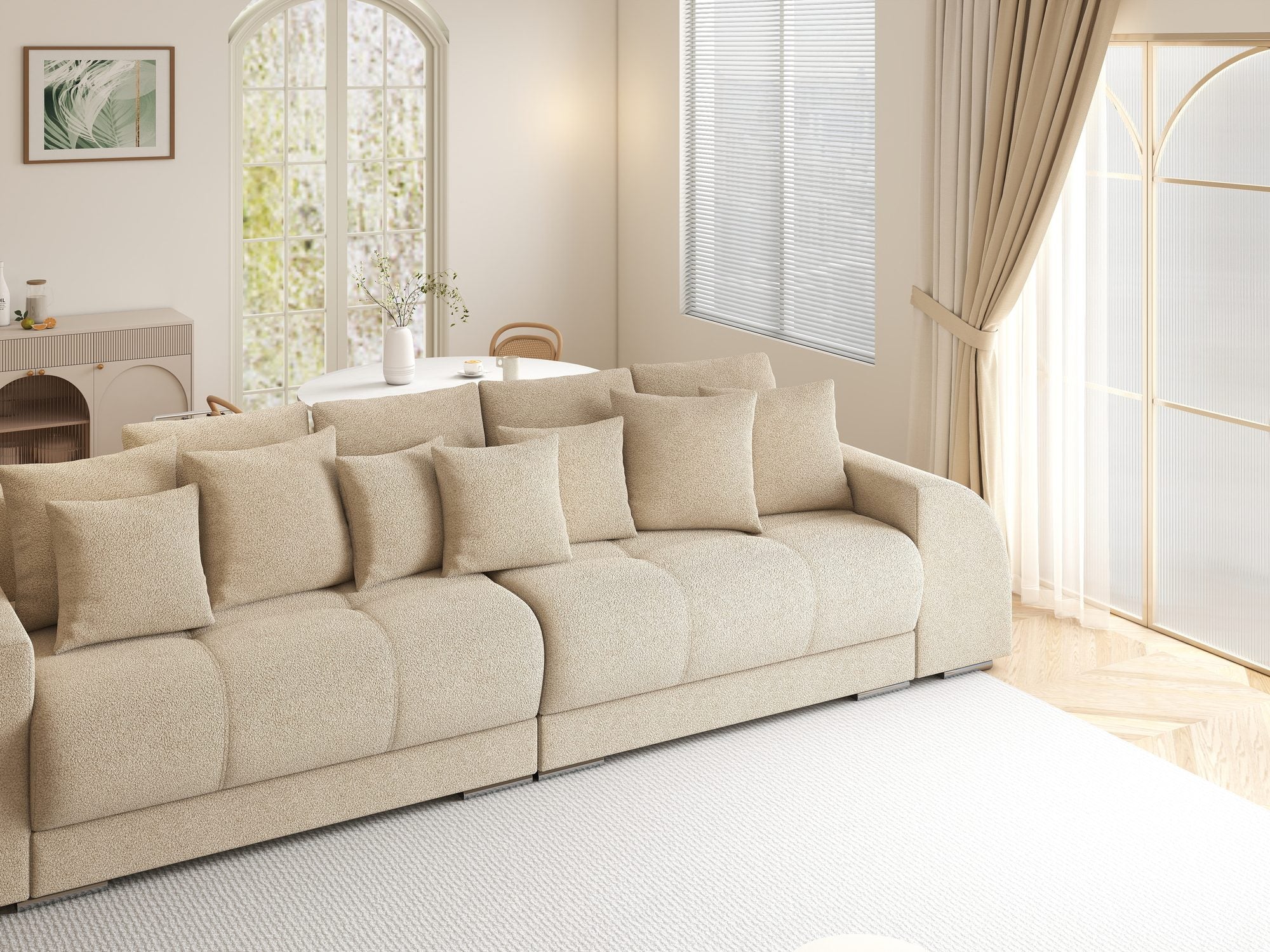 Canapea extensibilă dumonde cu 2 lăzi de depozitare si sezut confortabil din spuma high-density, Verona Quelle Bej 05 310x100 cm