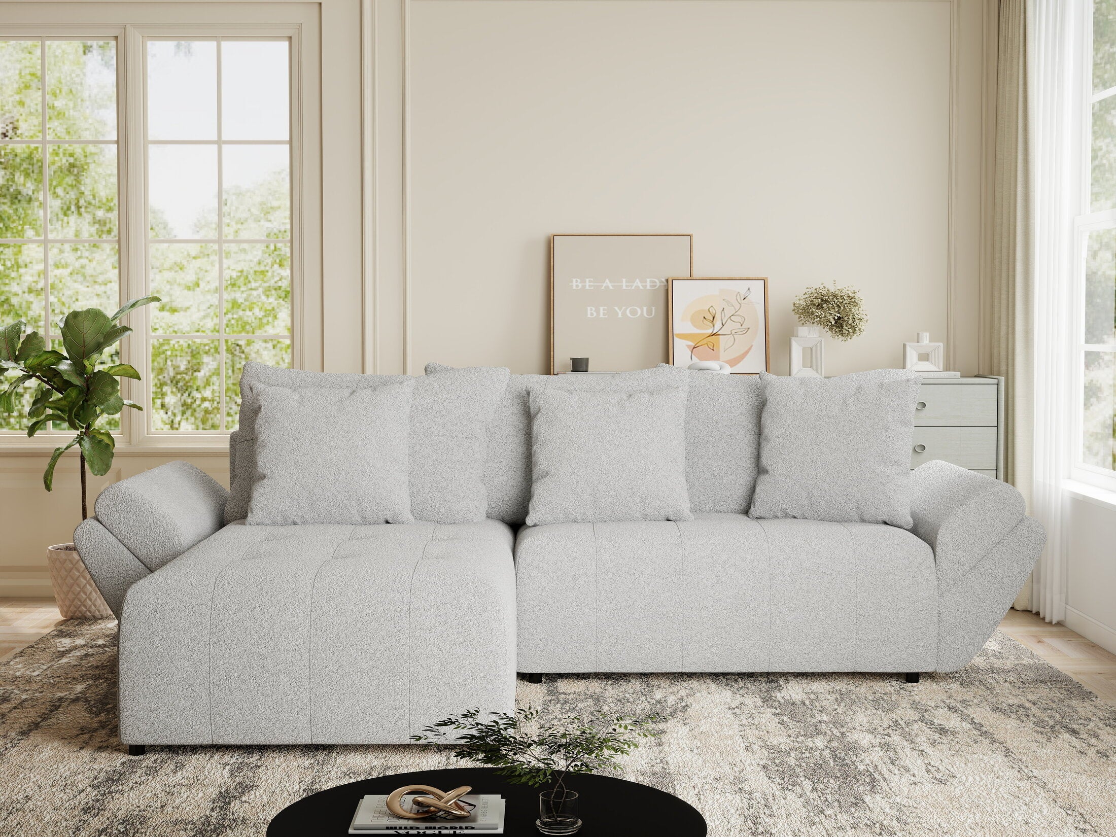 Colțar extensibil dumonde cu ladă de depozitare si sezut confortabil din spuma HR, Berlin Euphoria Gri 280x185 cm