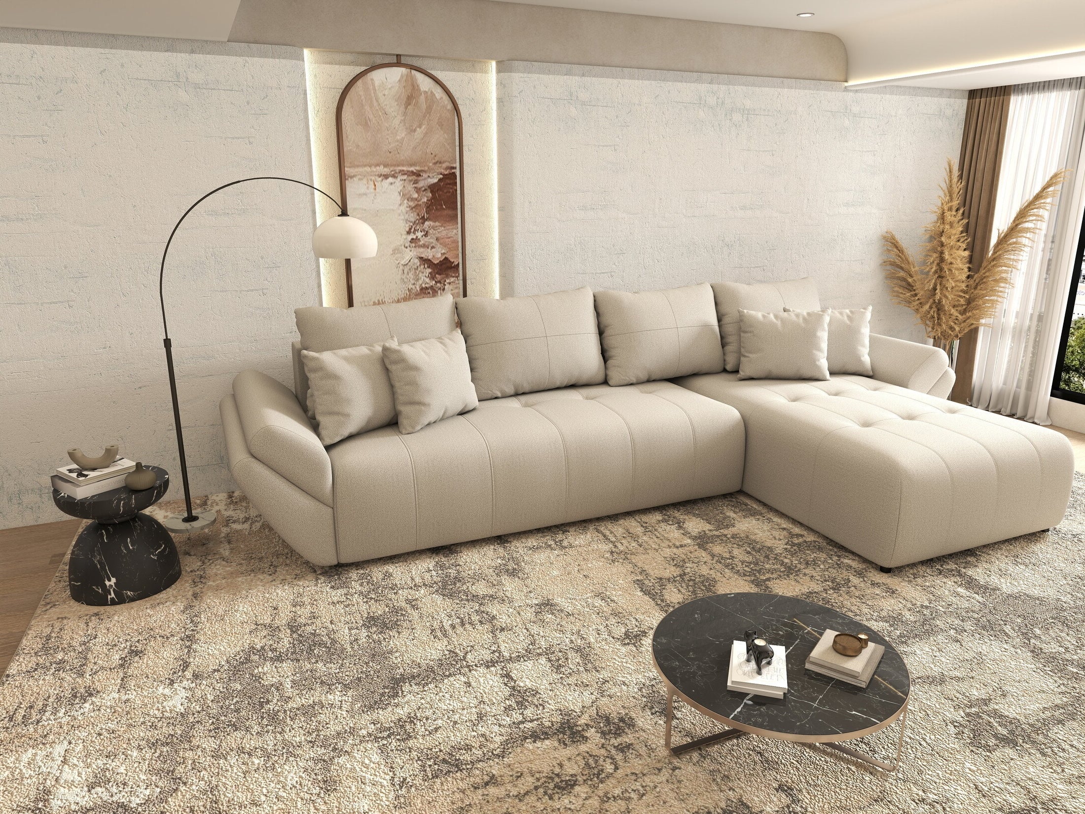 Colțar extensibil dumonde cu ladă de depozitare Berlin XL Enjoy Beige 350x185 cm II
