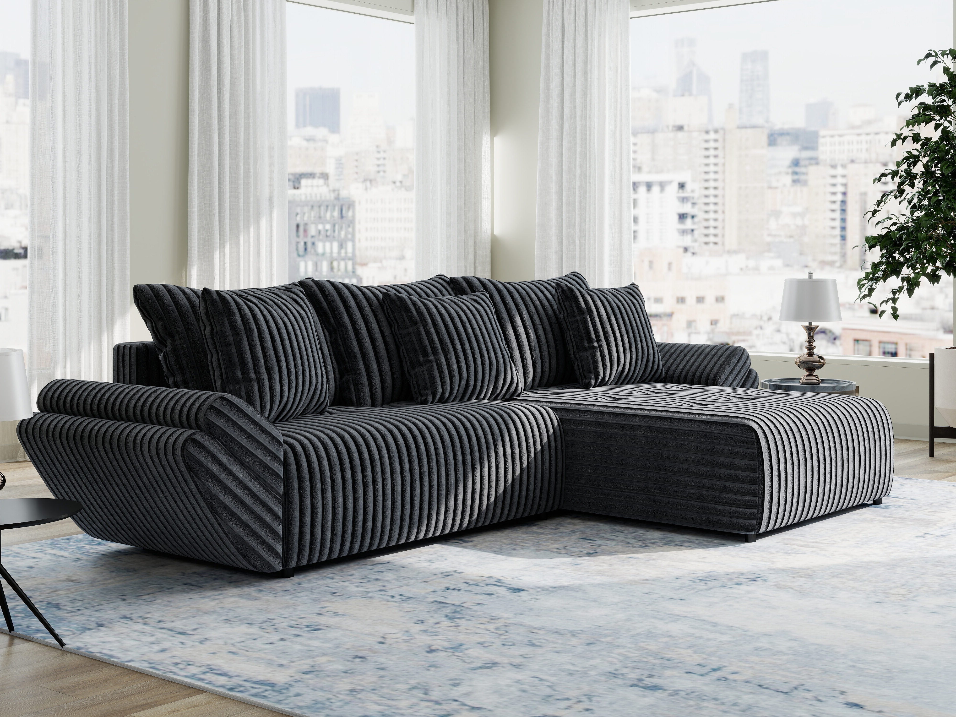 Colțar extensibil dumonde cu ladă de depozitare si sezut confortabil din spuma HR, Berlin Ambience Gri 280x185 cm II