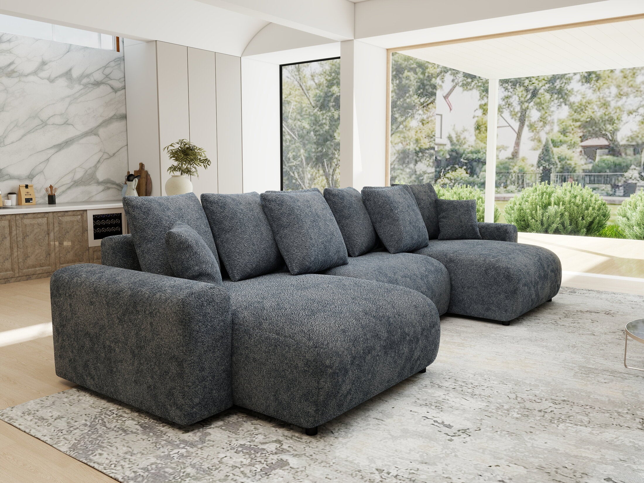 Colțar extensibil dumonde cu ladă de depozitare si sezut confortabil din spuma HR, Luma U Euphoria Gri Grafit 336x140 cm