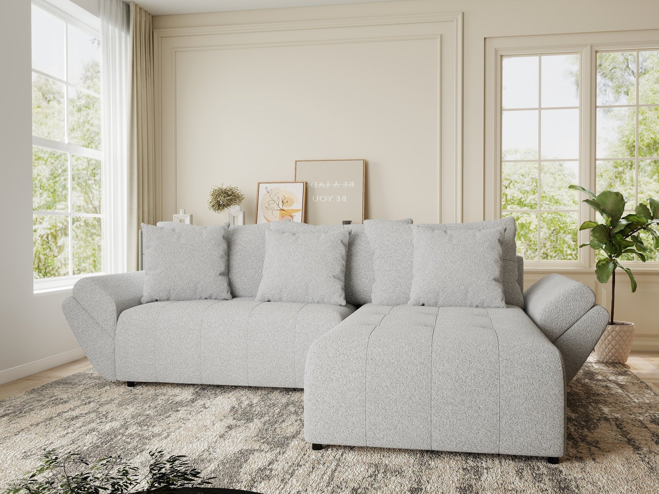 Colțar extensibil dumonde cu ladă de depozitare si sezut confortabil din spuma HR, Berlin Euphoria Gri 280x185 cm II