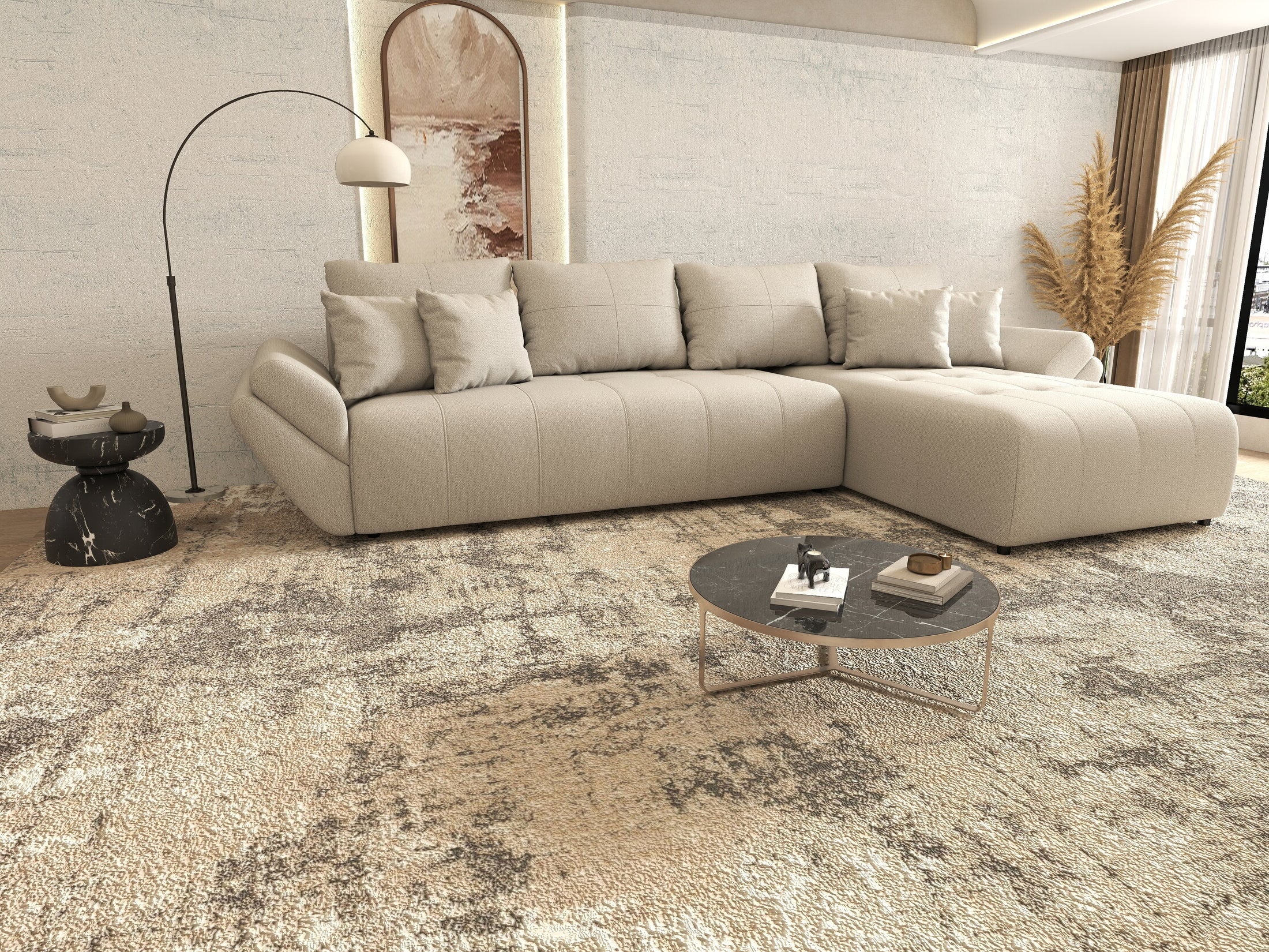 Colțar extensibil dumonde cu ladă de depozitare Berlin XL Enjoy Beige 350x185 cm II