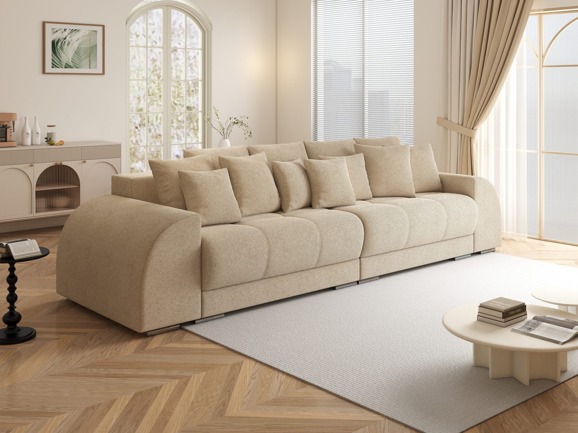 Canapea extensibilă dumonde cu 2 lăzi de depozitare si sezut confortabil din spuma high-density, Verona Quelle Bej 05 310x100 cm