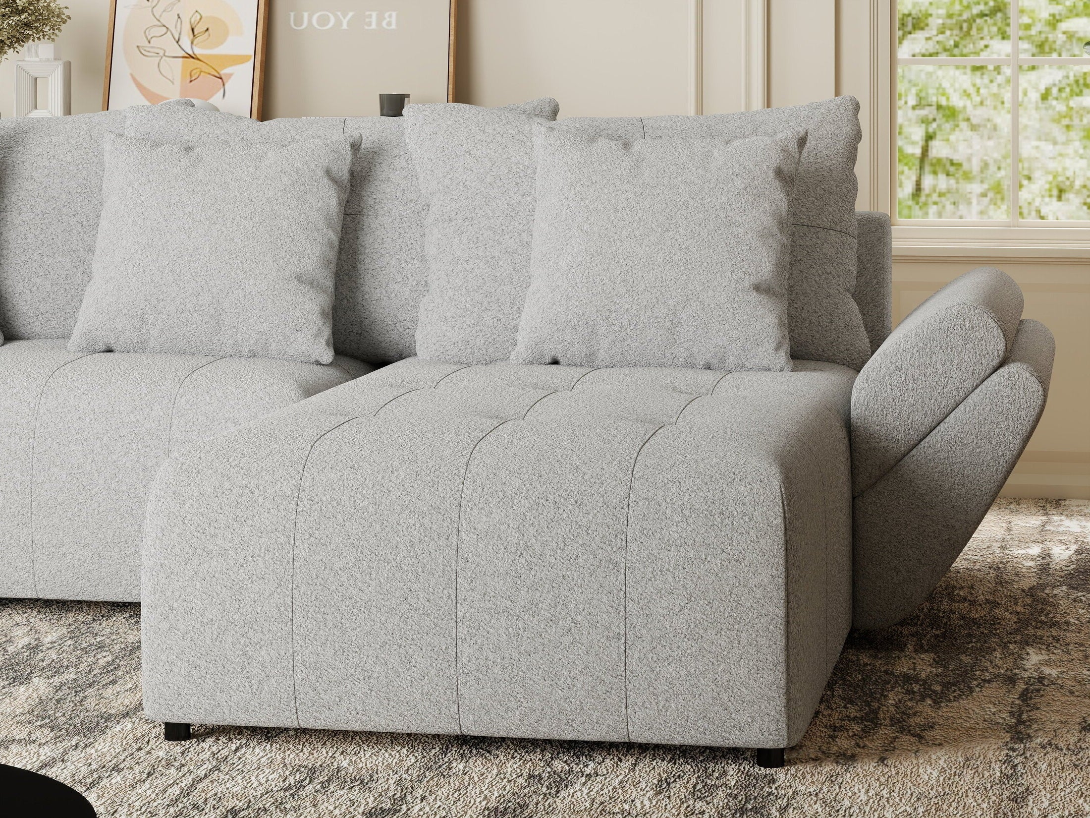 Colțar extensibil dumonde cu ladă de depozitare si sezut confortabil din spuma HR, Berlin Euphoria Gri 280x185 cm II