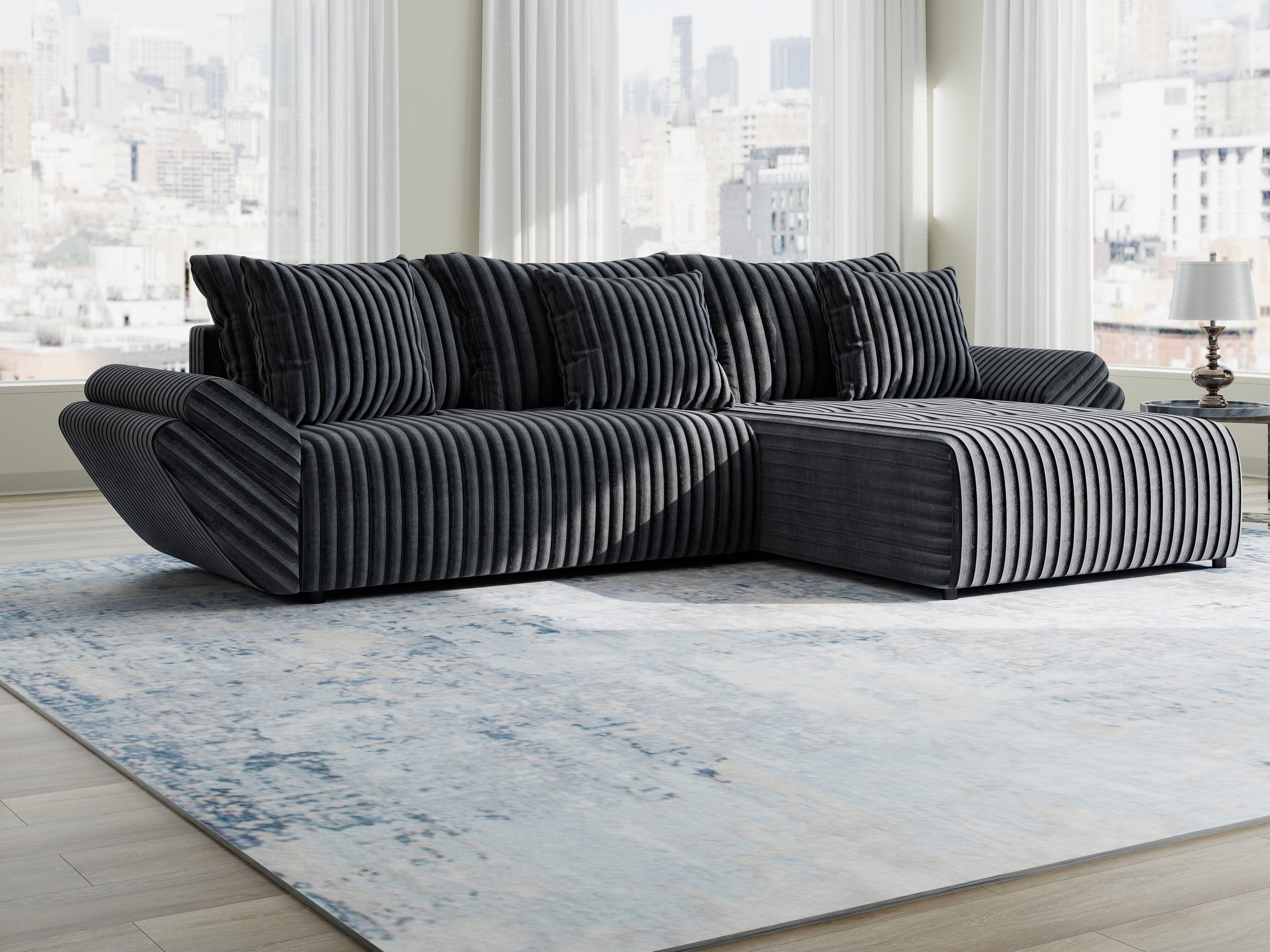 Colțar extensibil dumonde cu ladă de depozitare si sezut confortabil din spuma HR, Berlin Ambience Gri 280x185 cm II