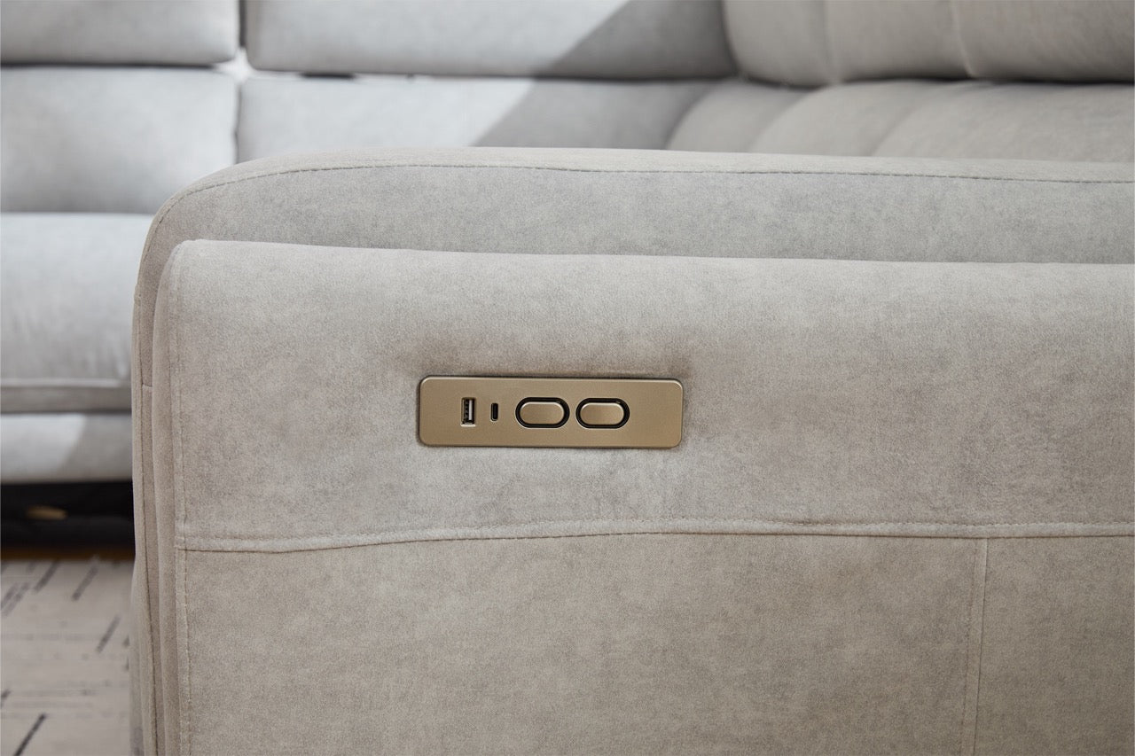 Coltar dumonde cu 2 reclinere electrice, tetiere reglabile, incarcare USB, Arvion 341x103cm