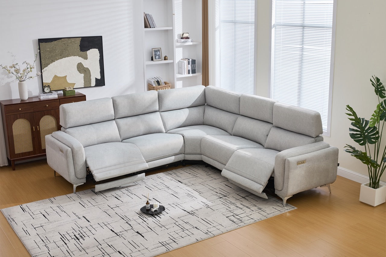 Coltar dumonde cu 2 reclinere electrice, tetiere reglabile, incarcare USB, Arvion 341x103cm