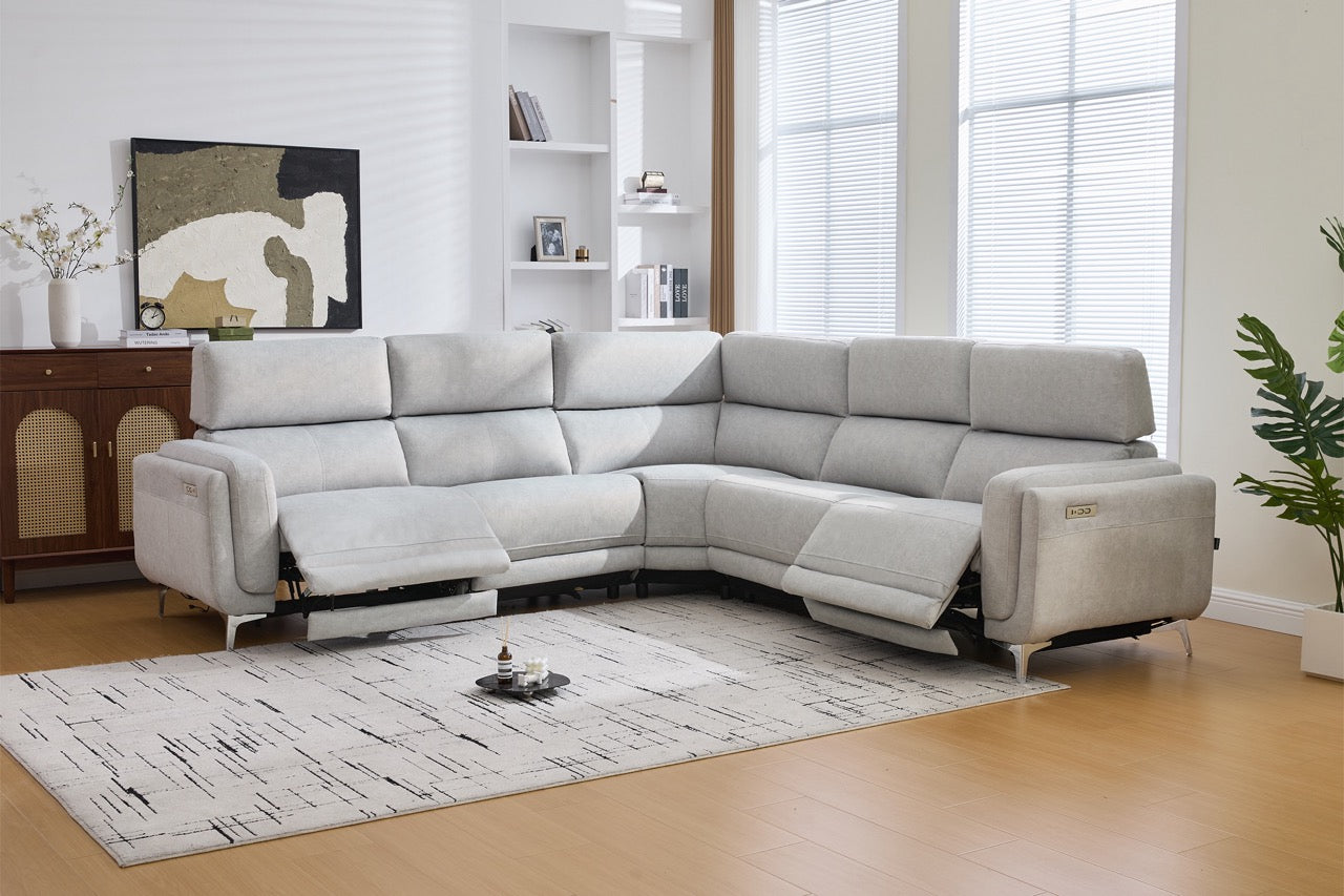 Coltar dumonde cu 2 reclinere electrice, tetiere reglabile, incarcare USB, Arvion 341x103cm