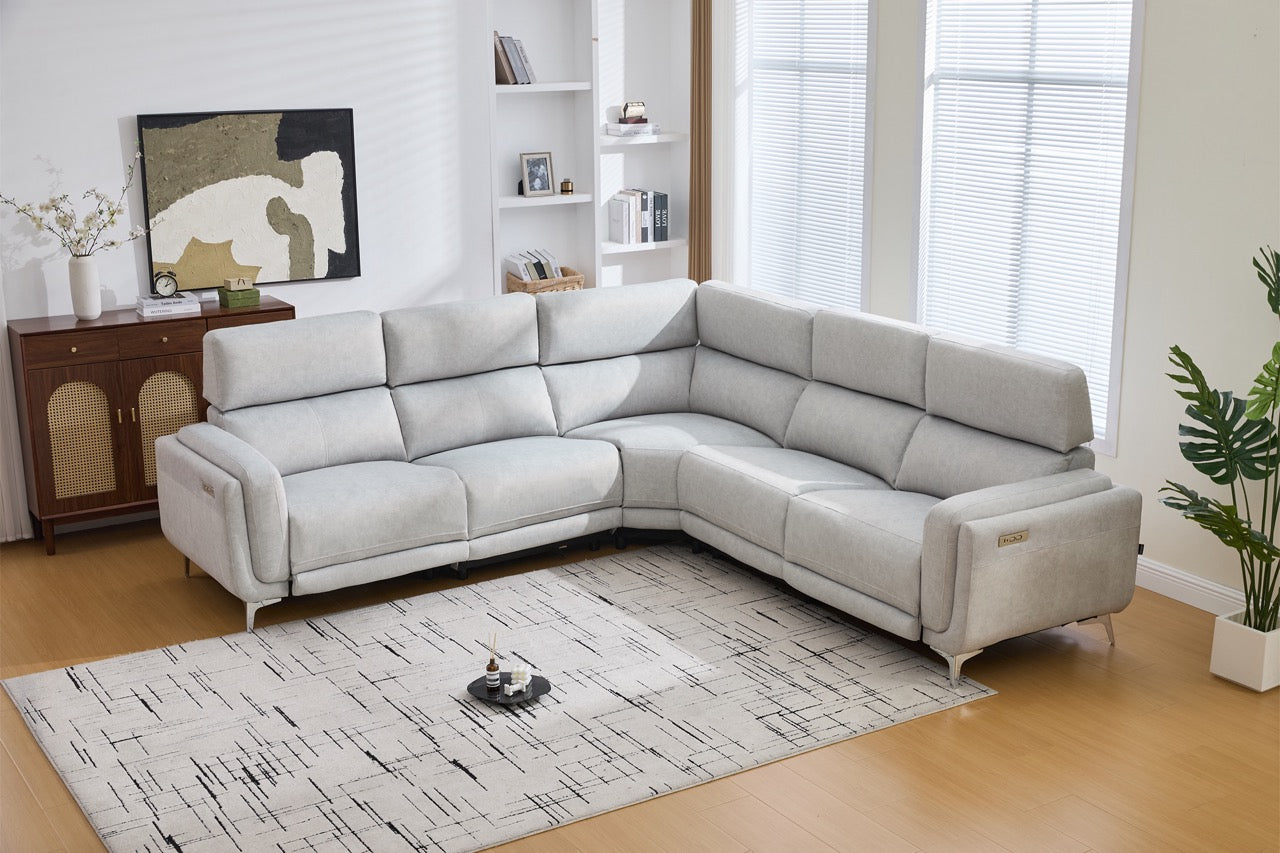 Coltar dumonde cu 2 reclinere electrice, tetiere reglabile, incarcare USB, Arvion 341x103cm