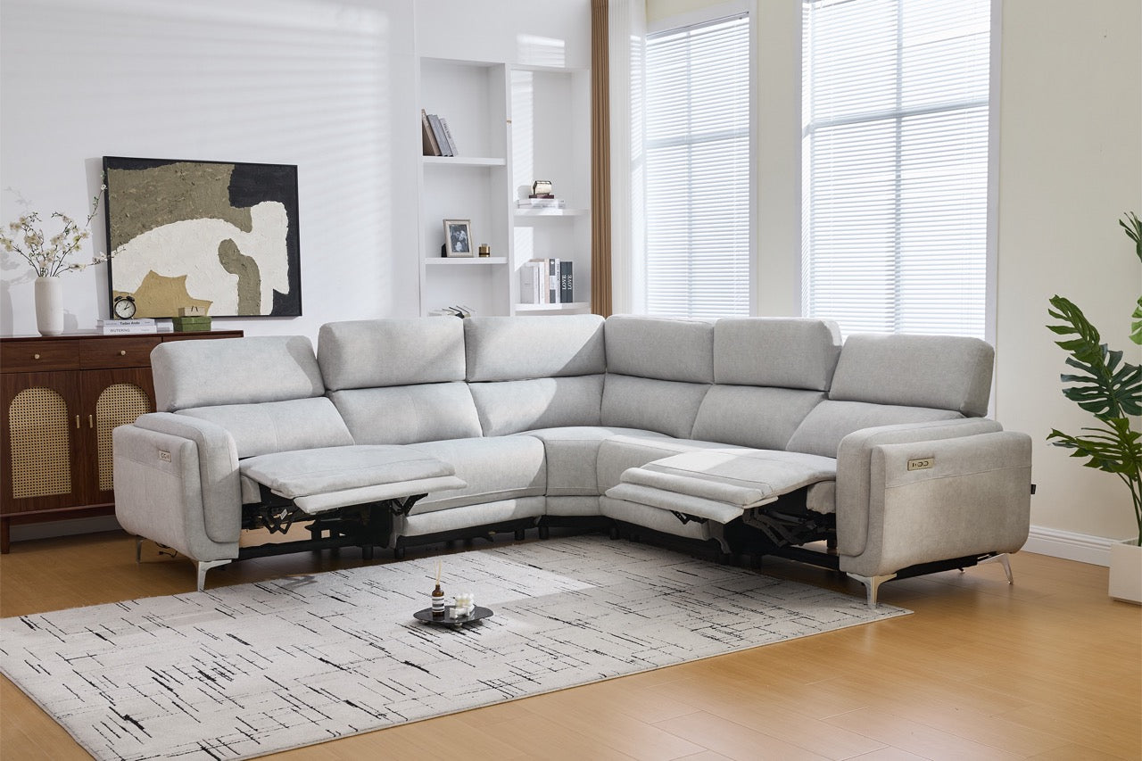 Coltar dumonde cu 2 reclinere electrice, tetiere reglabile, incarcare USB, Arvion 341x103cm