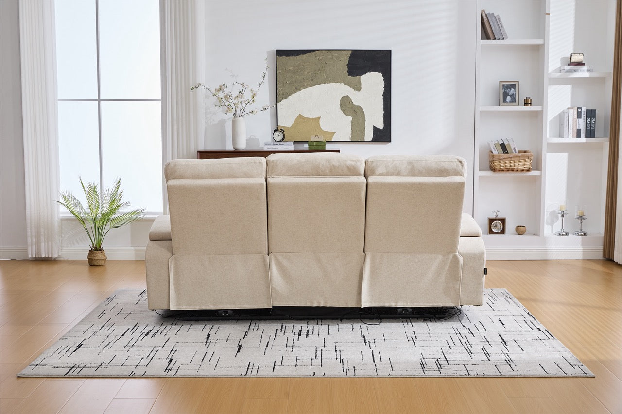 Canapea 3 locuri cu 2 reclinere electrice, masuta, USB-C, suport pahare, lumini de citire, lumini LED, Torven 216x96cm