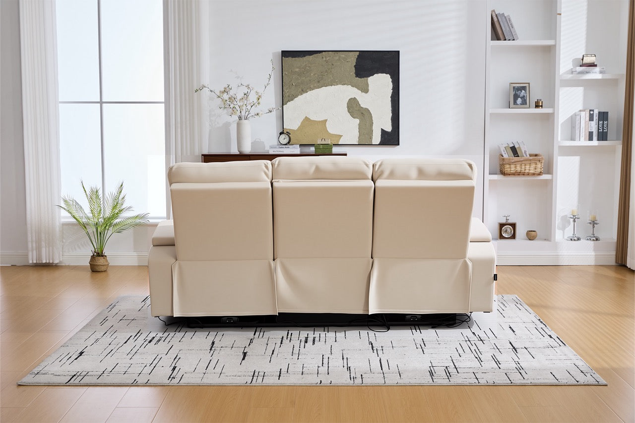 Canapea 3 locuri cu 2 reclinere electrice, masuta, USB-C, suport pahare, lumini de citire, lumini LED, Torven 216x96cm