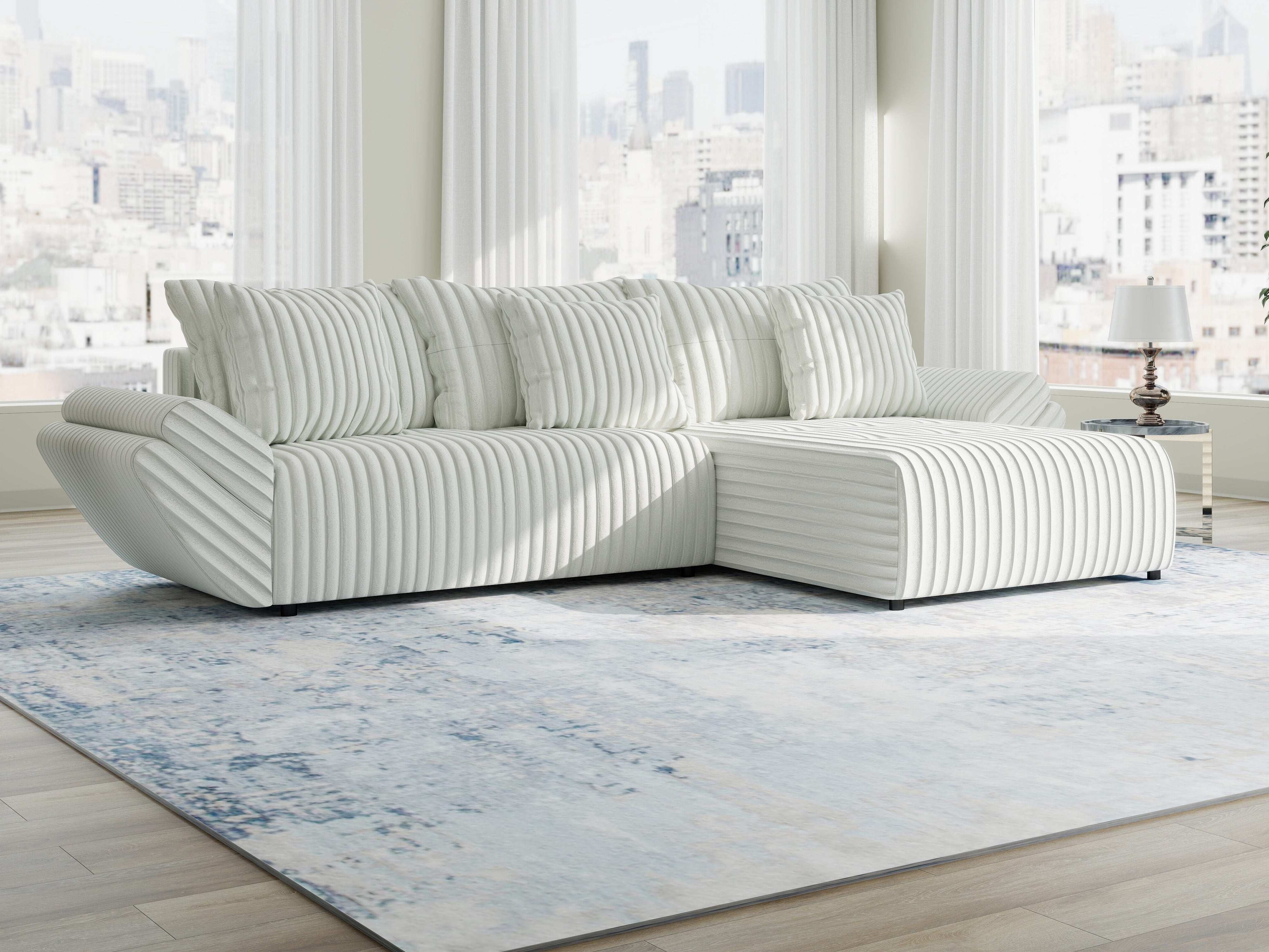 Colțar extensibil dumonde cu ladă de depozitare si sezut confortabil din spuma HR, Berlin Ambience Alb 280x185 cm II