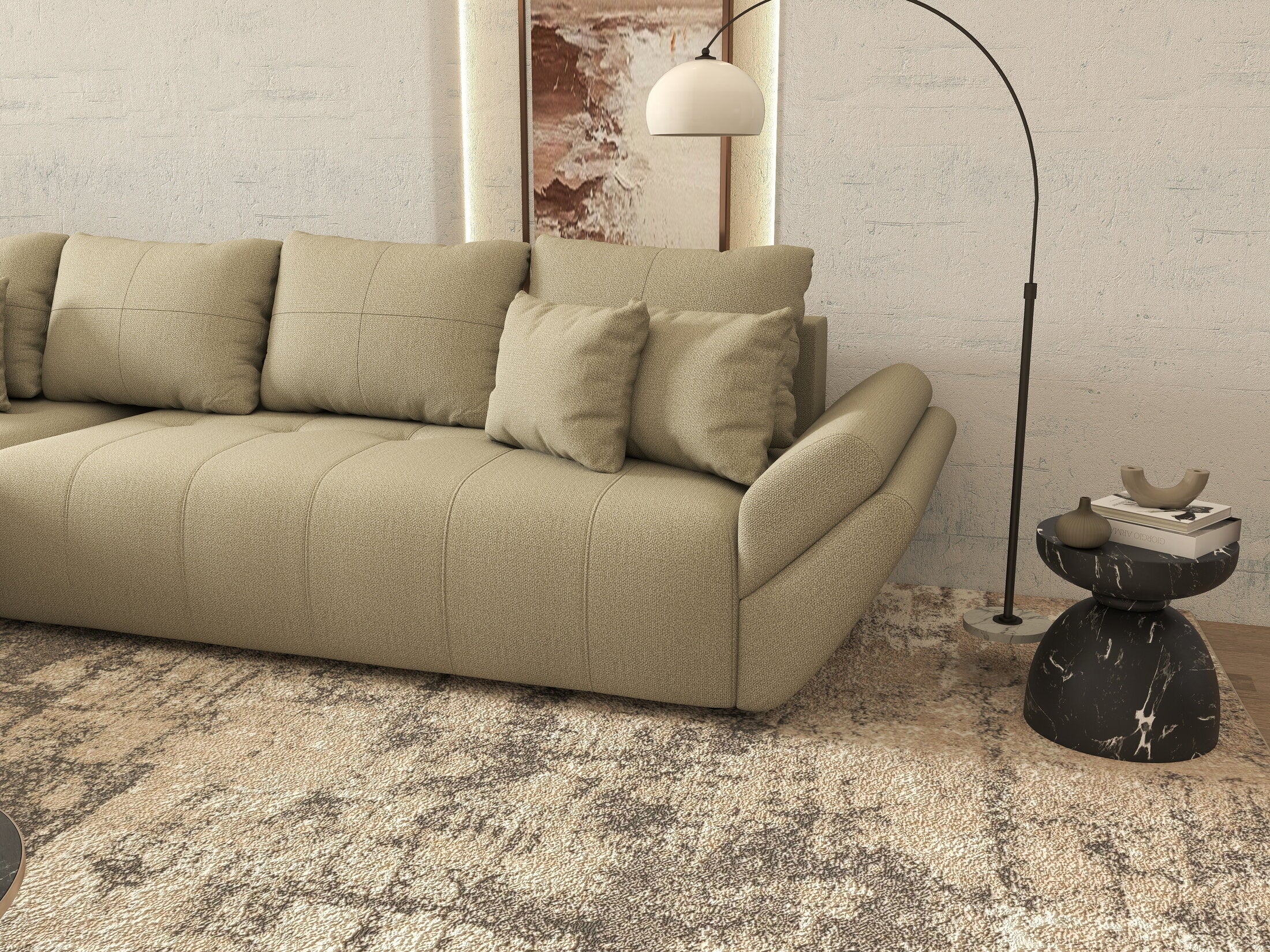 Colțar extensibil dumonde cu ladă de depozitare Berlin XL Enjoy Camel 350x185 cm