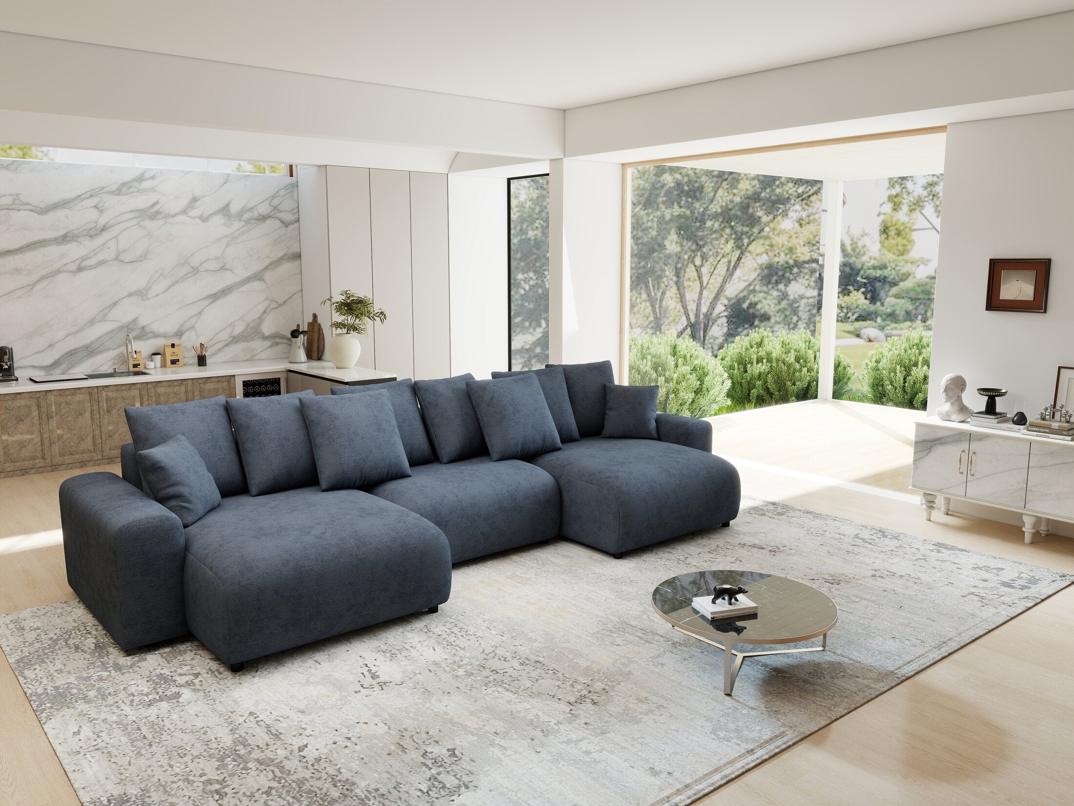 Colțar extensibil dumonde cu ladă de depozitare si sezut confortabil din spuma HR, Luma U Enjoy Antracit 336x140 cm