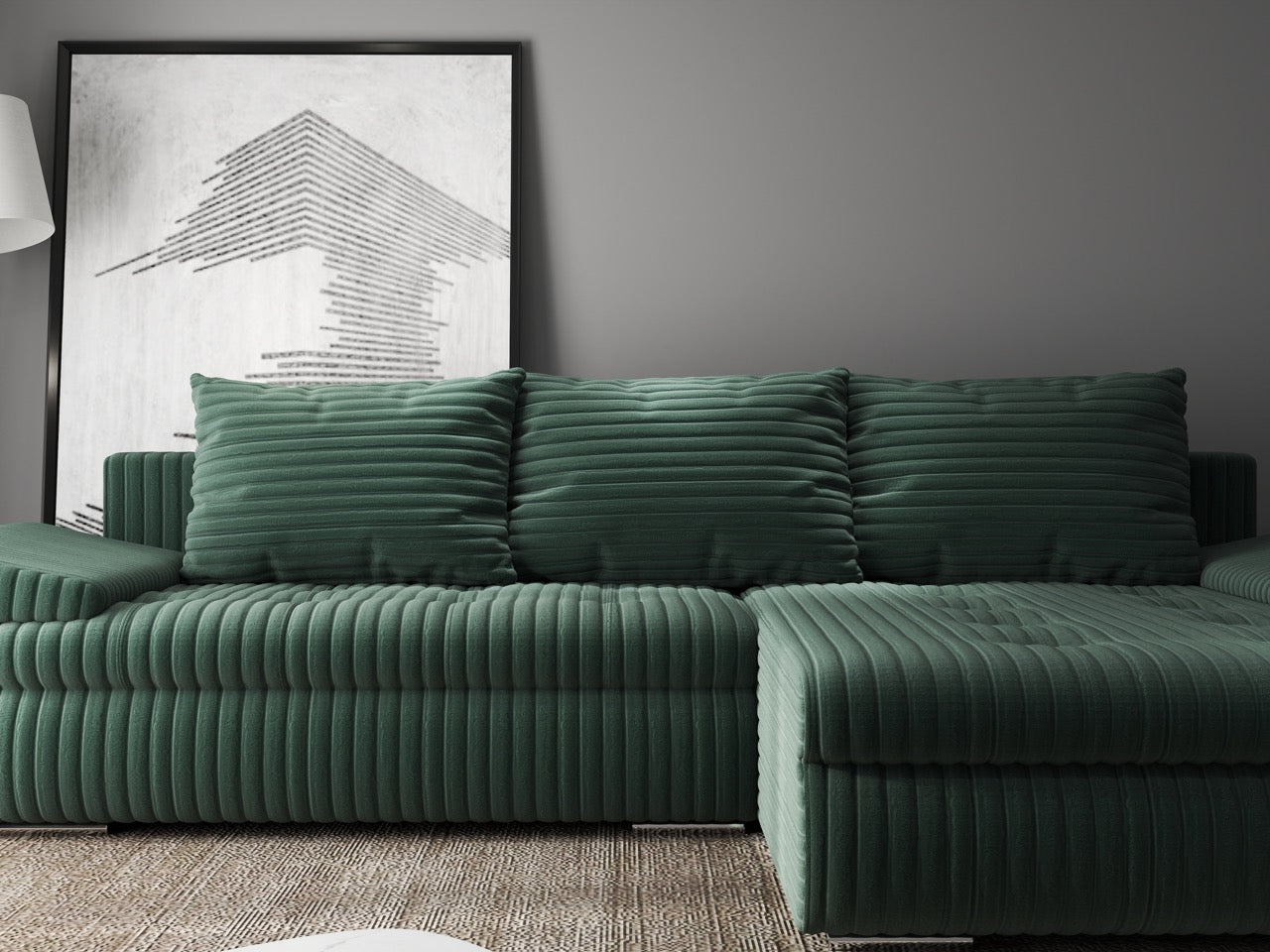 Colțar extensibil dumonde cu ladă de depozitare si sezut confortabil din spuma HR, Leonardo Ambience Verde 260x185 cm II Fabrica