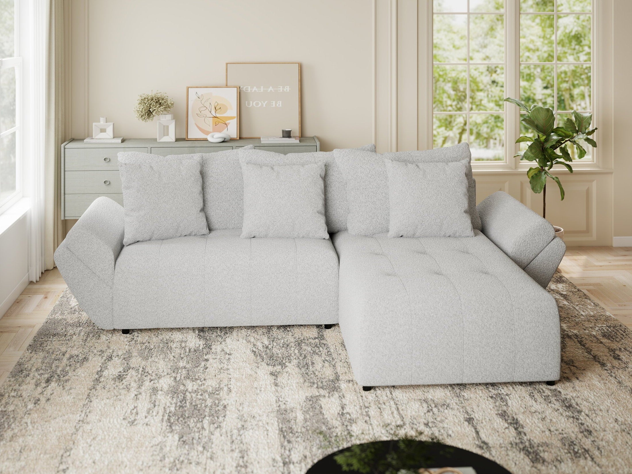 Colțar extensibil dumonde cu ladă de depozitare si sezut confortabil din spuma HR, Berlin Euphoria Gri 280x185 cm II