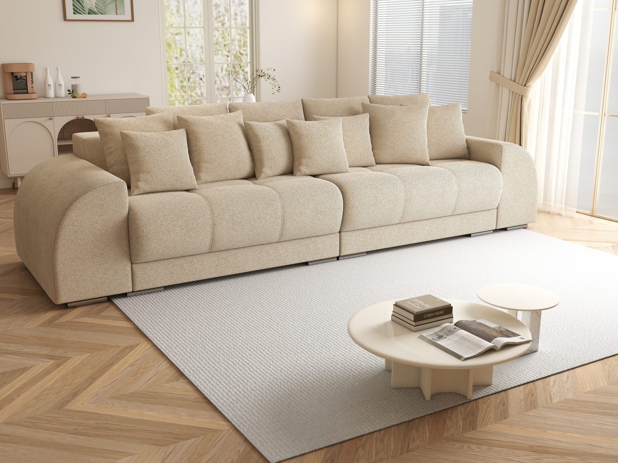 Canapea extensibilă dumonde cu 2 lăzi de depozitare si sezut confortabil din spuma high-density, Verona Quelle Bej 05 310x100 cm