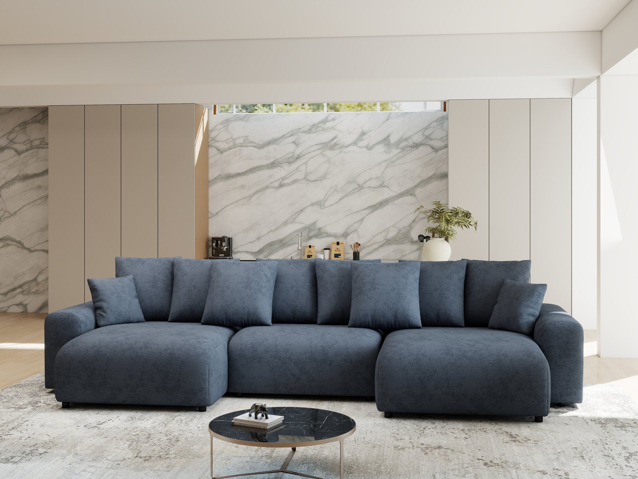 Colțar extensibil dumonde cu ladă de depozitare si sezut confortabil din spuma HR, Luma U Enjoy Antracit 336x140 cm