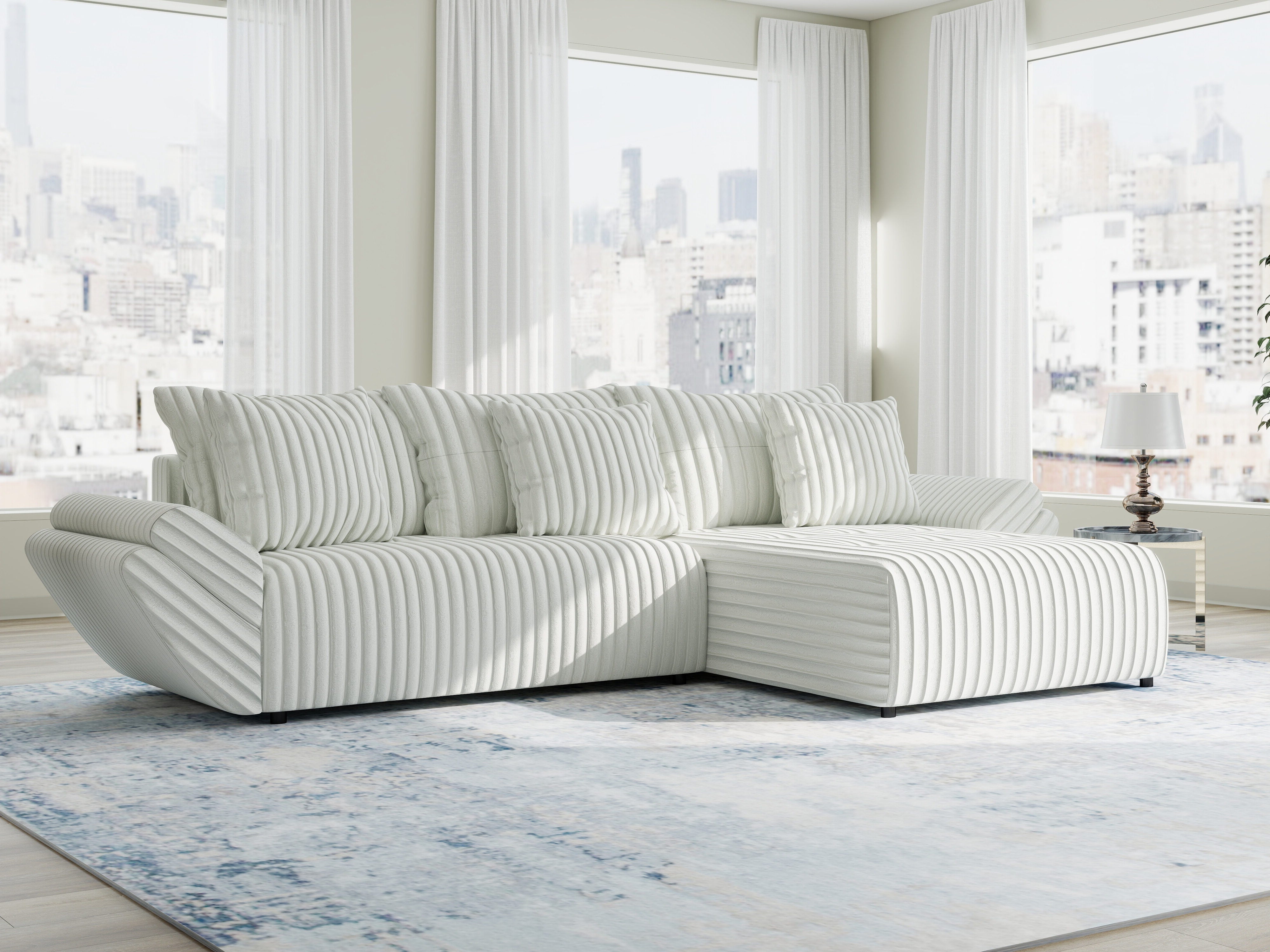 Colțar extensibil dumonde cu ladă de depozitare si sezut confortabil din spuma HR, Berlin Ambience Alb 280x185 cm II