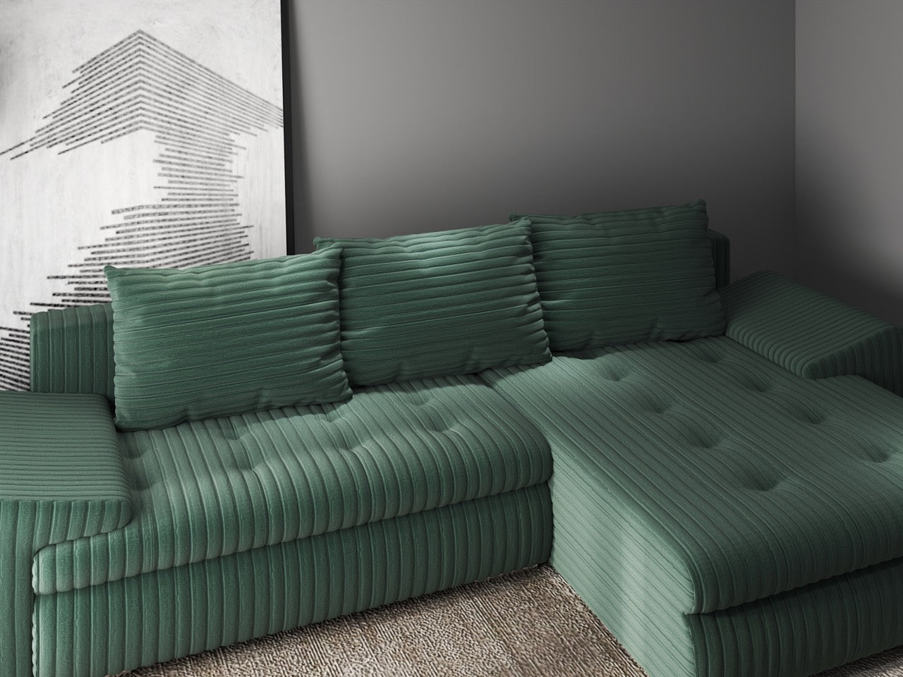 Colțar extensibil dumonde cu ladă de depozitare si sezut confortabil din spuma HR, Leonardo Ambience Verde 260x185 cm II Fabrica