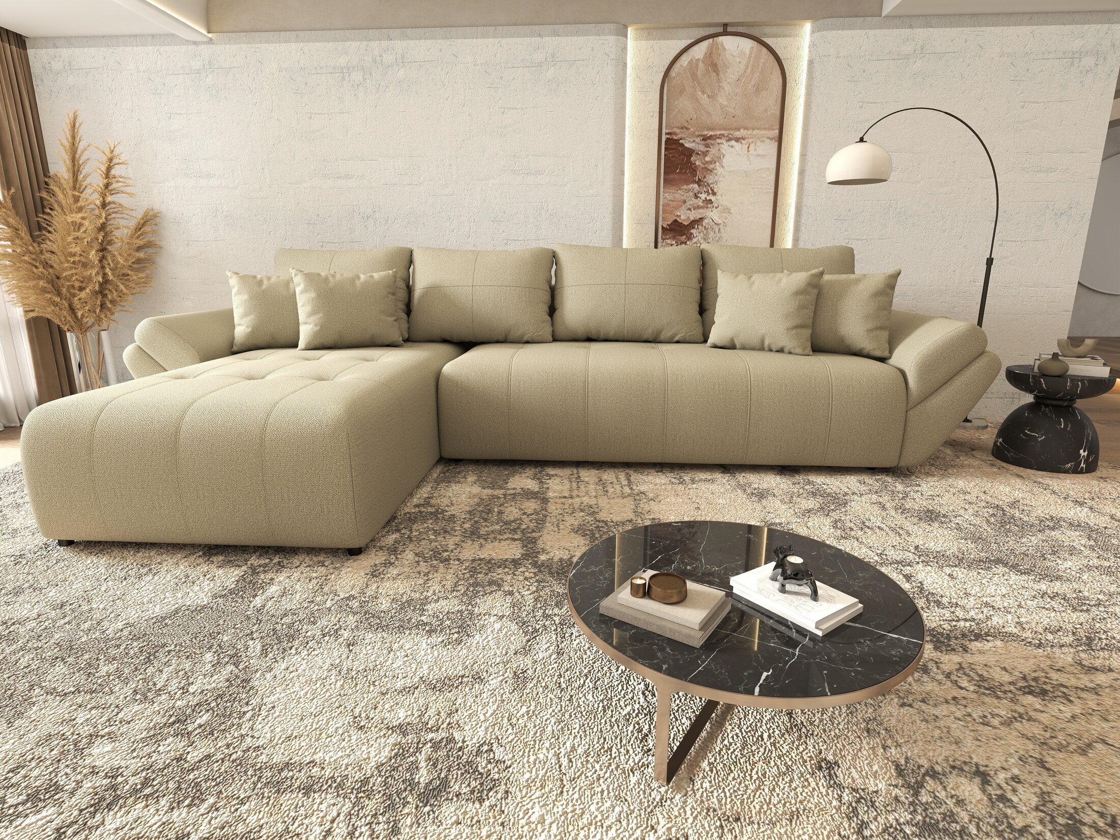 Colțar extensibil dumonde cu ladă de depozitare Berlin XL Enjoy Camel 350x185 cm