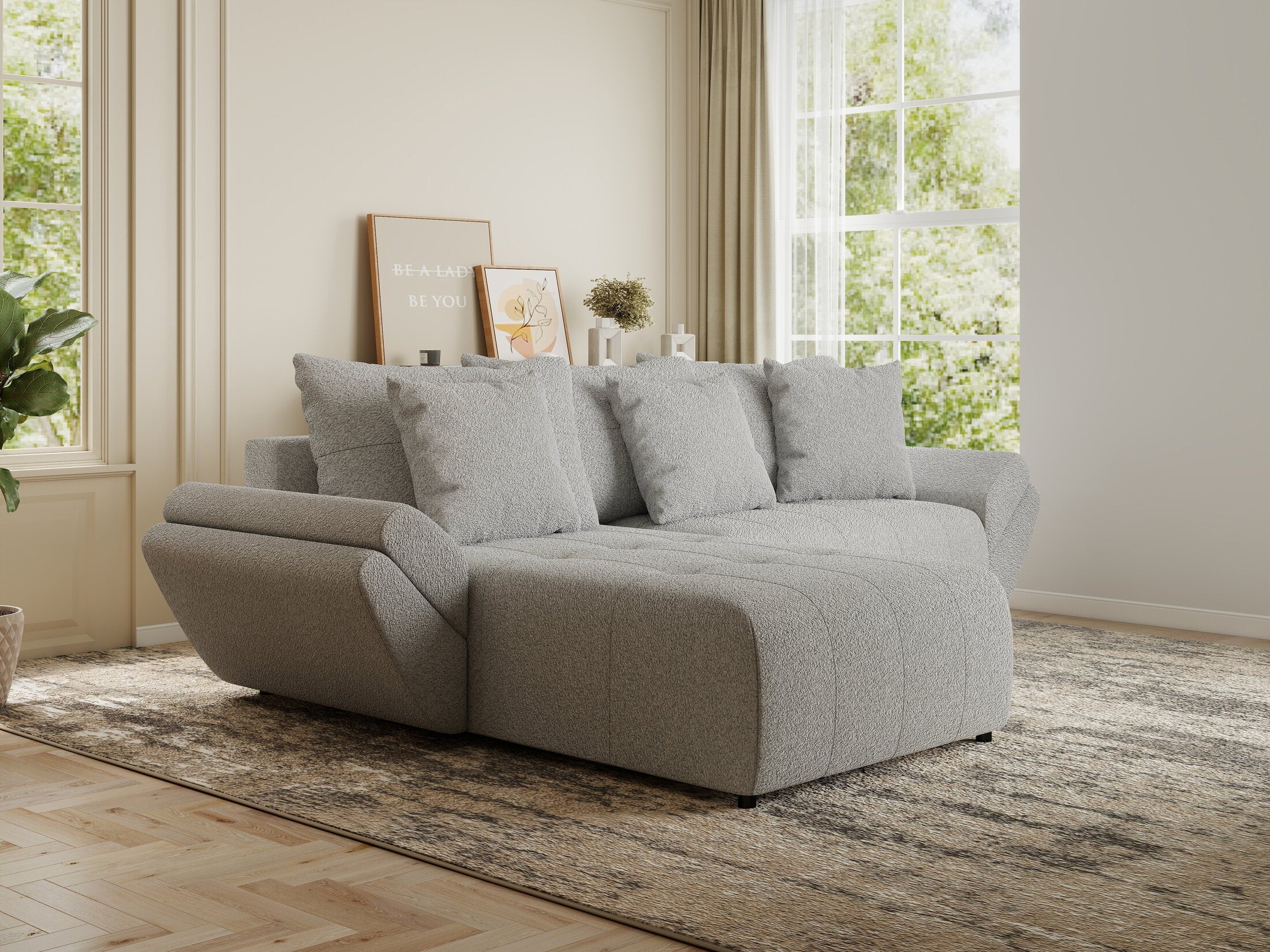 Colțar extensibil dumonde cu ladă de depozitare si sezut confortabil din spuma HR, Berlin Euphoria Gri 280x185 cm