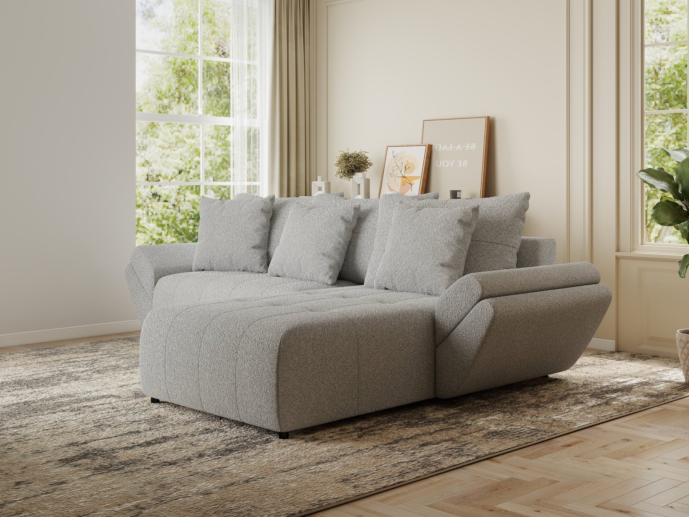 Colțar extensibil dumonde cu ladă de depozitare si sezut confortabil din spuma HR, Berlin Euphoria Gri 280x185 cm II