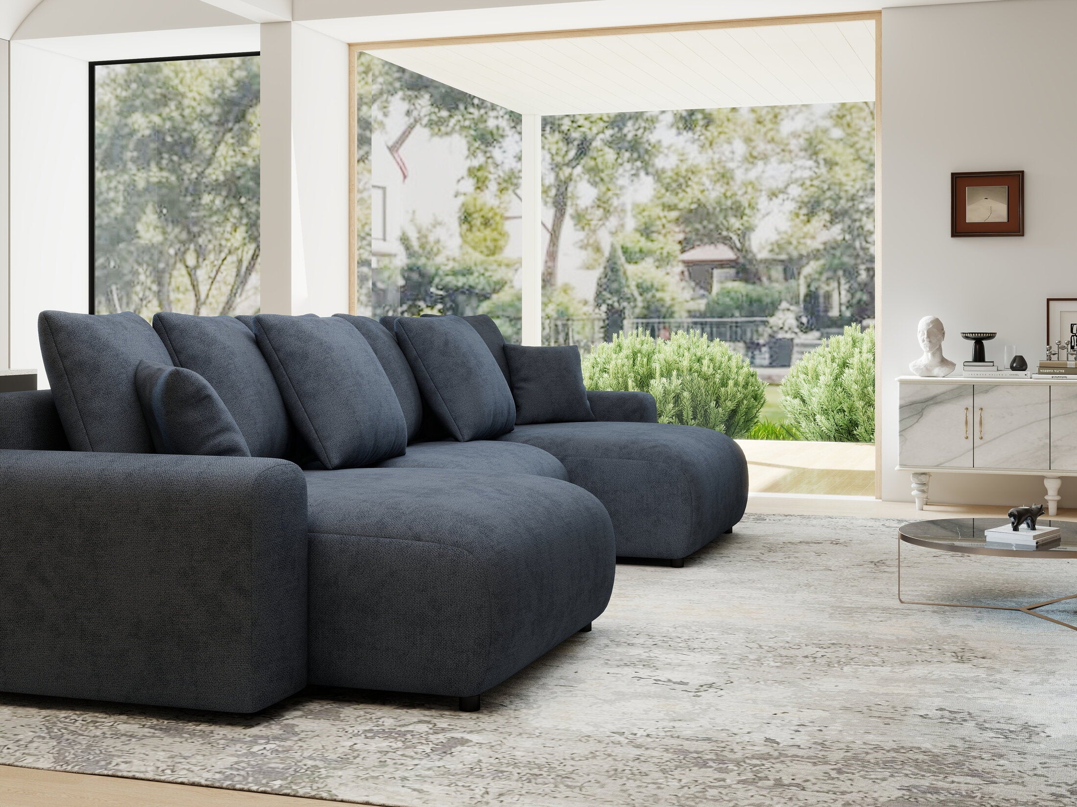 Colțar extensibil dumonde cu ladă de depozitare si sezut confortabil din spuma HR, Luma U Enjoy Antracit 336x140 cm