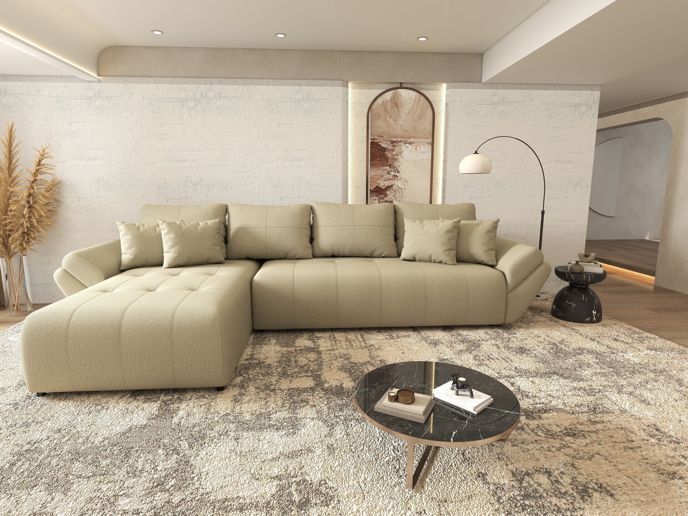 Colțar extensibil dumonde cu ladă de depozitare Berlin XL Enjoy Camel 350x185 cm