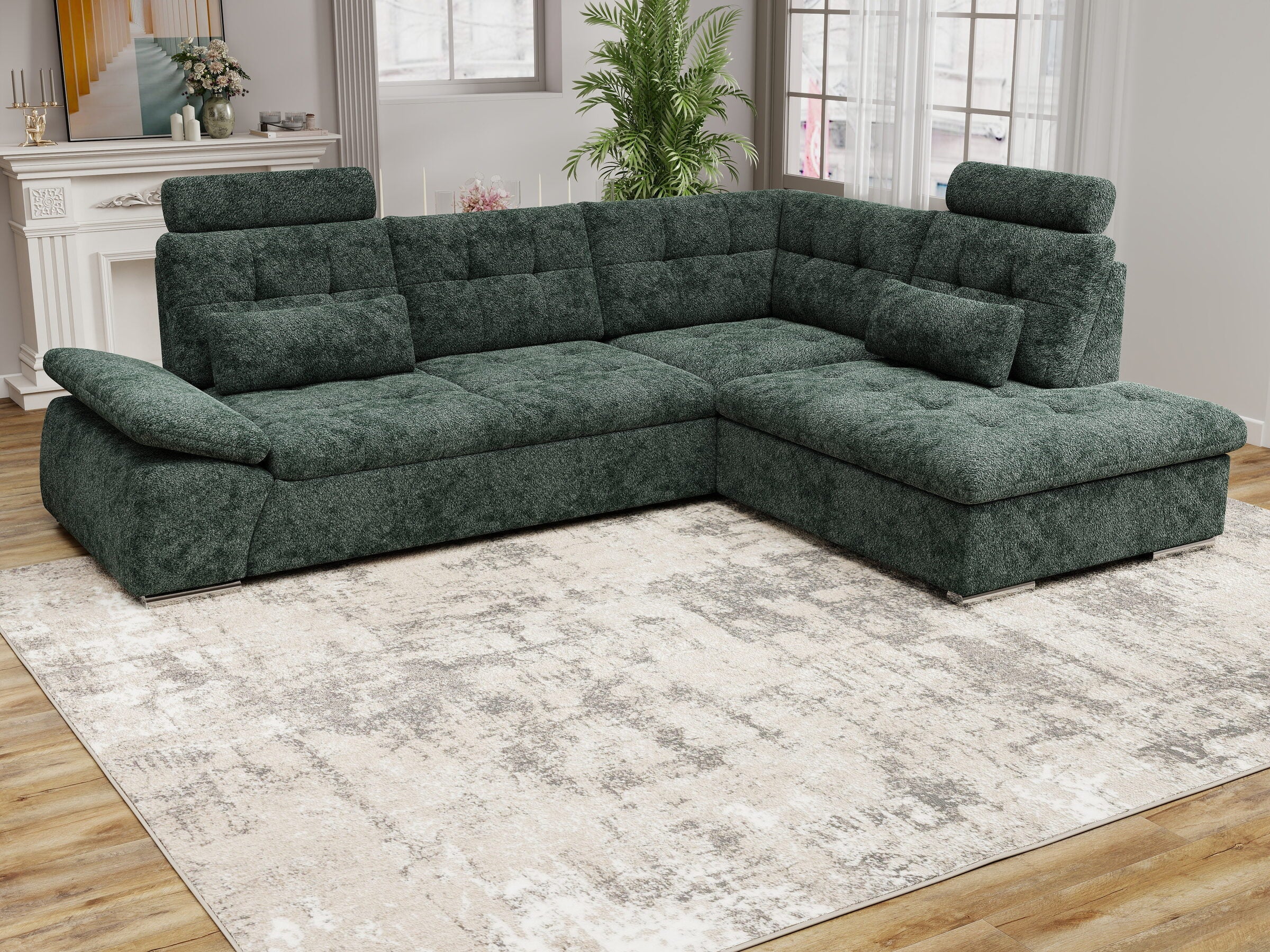 Colțar extensibil dumonde cu ladă de depozitare și șezut confortabil din spumă HR, Merkur XL Euphoria Verde 256x217 cm