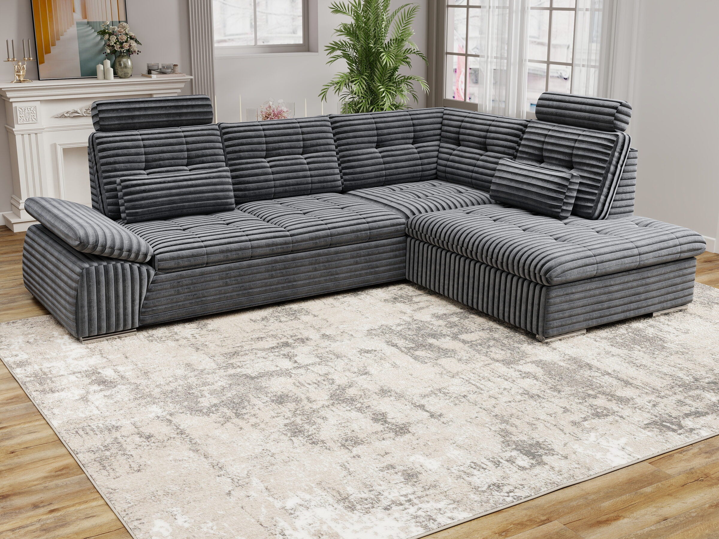 Colțar extensibil dumonde cu ladă de depozitare și șezut confortabil din spumă HR, Merkur XL Ambience Gri 256x217 cm II