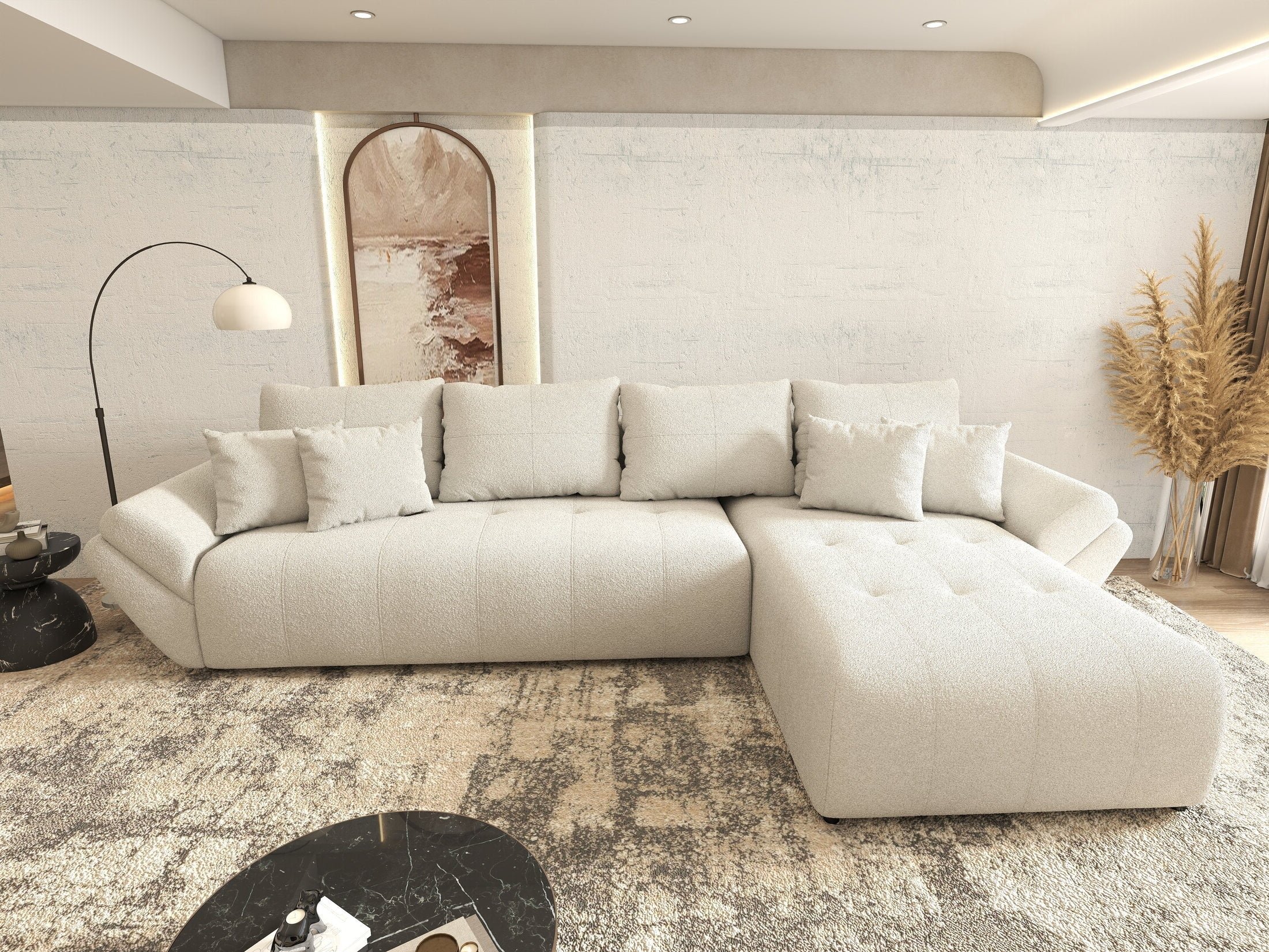 Colțar extensibil dumonde cu ladă de depozitare si sezut confortabil din spuma HR, Berlin XL Euphoria Ivory 350x185 cm II