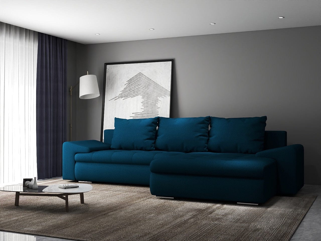 Colțar extensibil dumonde cu ladă de depozitare si sezut confortabil din spuma HR, Leonardo Enjoy Petrol 260x185 cm II Fabrica