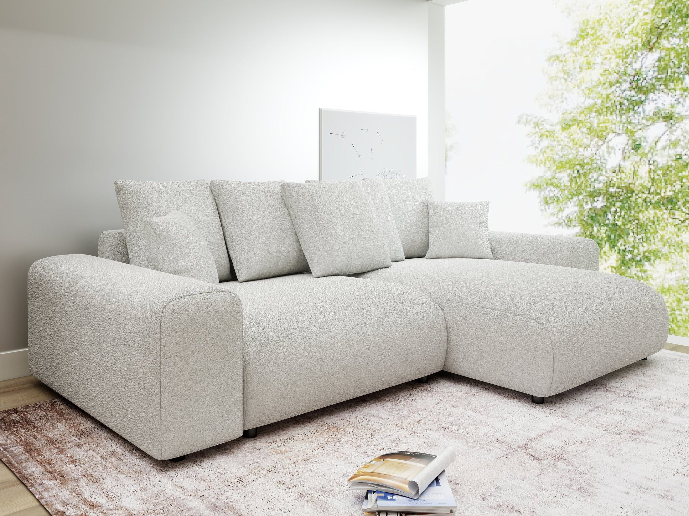 Colțar extensibil dumonde cu ladă de depozitare și șezut confortabil din spumă HR, Luma Euphoria Alb 255x168 cm II