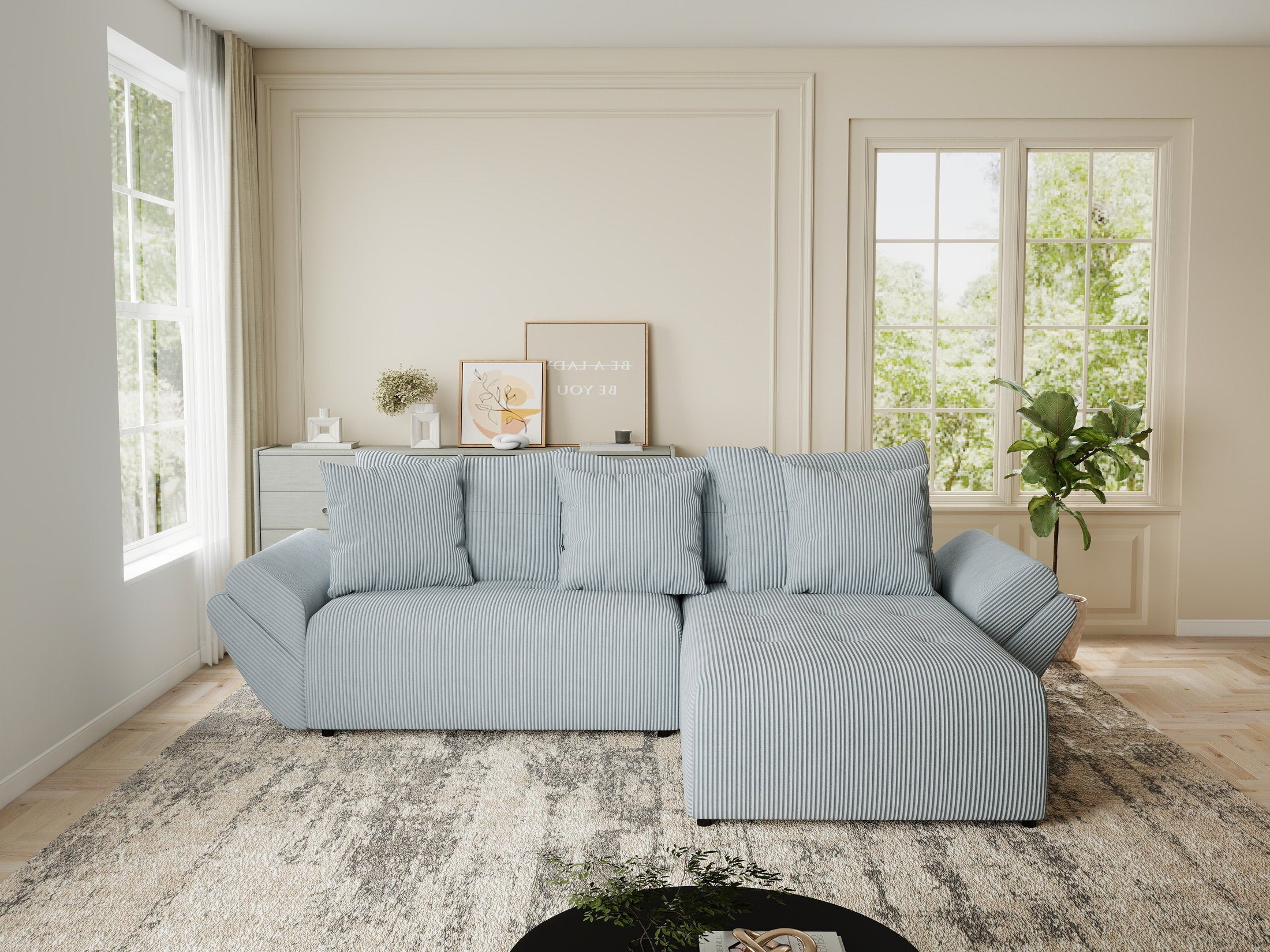 Colțar extensibil dumonde cu ladă de depozitare si sezut confortabil din spuma HR, Berlin Zoom Gri Mint 280x185 cm II