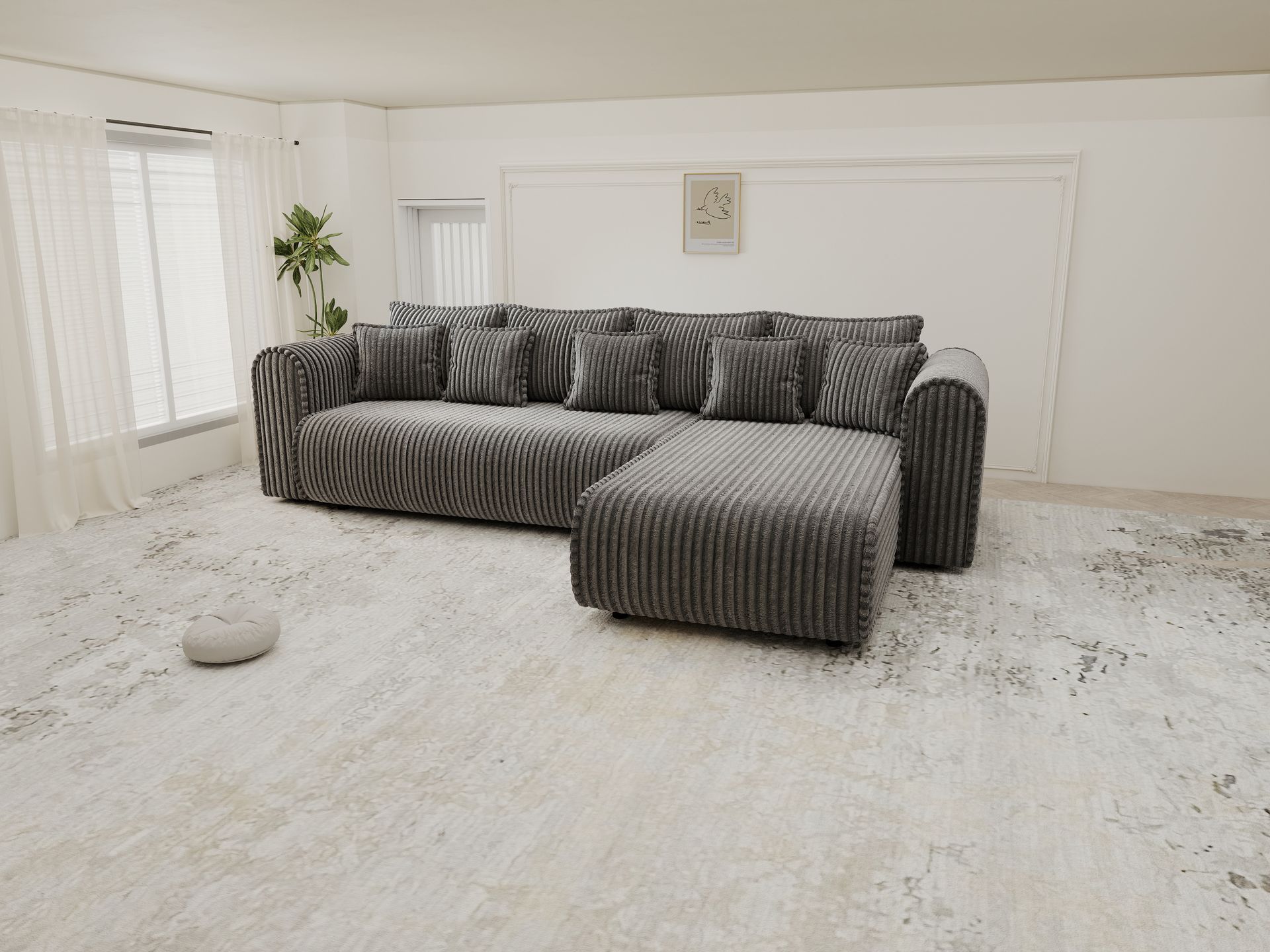 Colțar extensibil dumonde cu ladă de depozitare si sezut confortabil din spuma high-density, Monaco XL Tilia Grafit II 340x185 cm