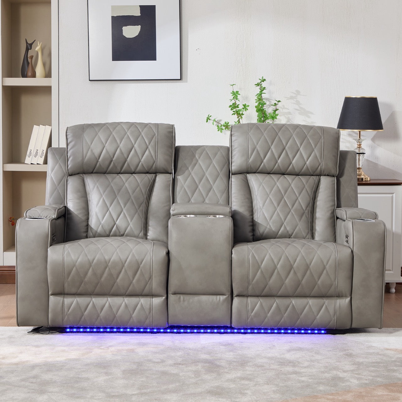 Set canapele dumonde 3+2+1, reclinere electrice, incarcare wireless, USB-C, suport pahare incalzite, lumini LED Selvar