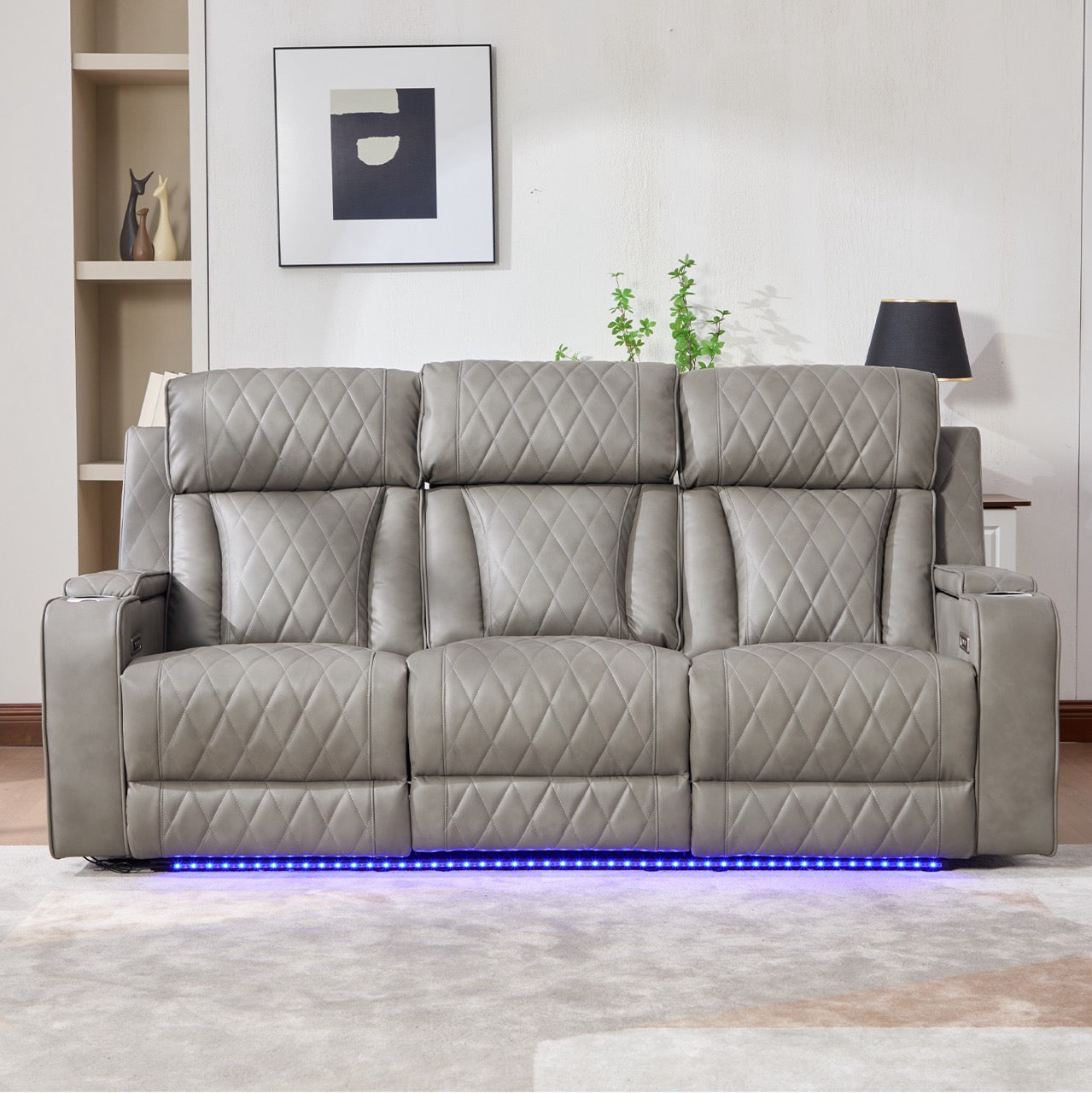 Set canapele dumonde 3+2+1, reclinere electrice, incarcare wireless, USB-C, suport pahare incalzite, lumini LED Selvar