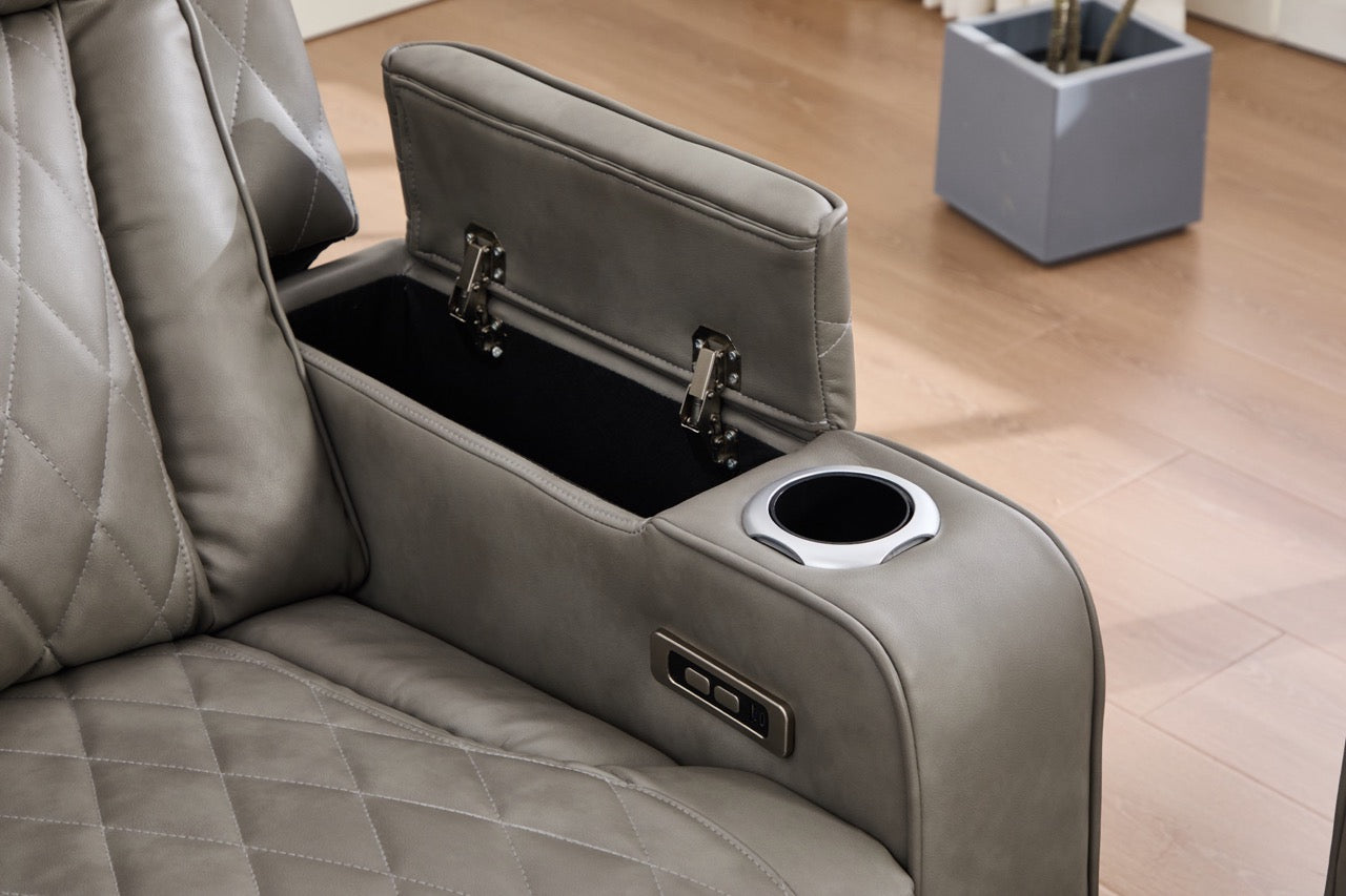 Set canapele dumonde 3+2+1, reclinere electrice, incarcare wireless, USB-C, suport pahare incalzite, lumini LED Selvar