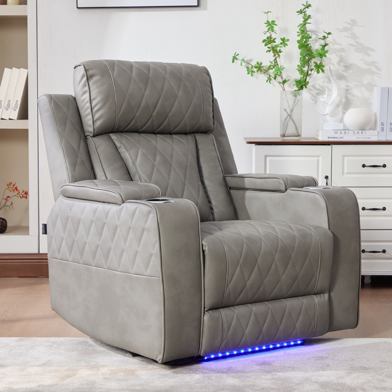 Set canapele dumonde 3+2+1, reclinere electrice, incarcare wireless, USB-C, suport pahare incalzite, lumini LED Selvar