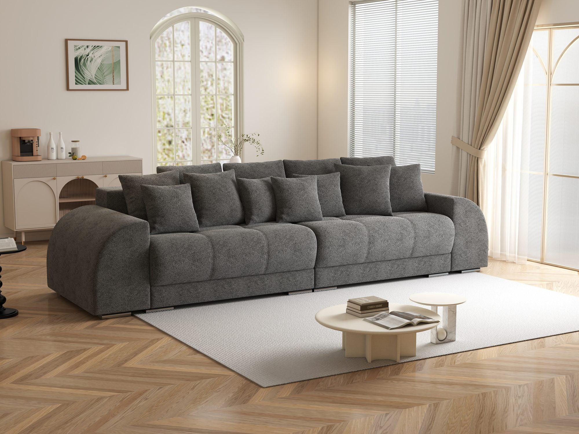Canapea extensibilă dumonde cu 2 lăzi de depozitare si sezut confortabil din spuma high-density, Verona Quelle Gri 92 310x100 cm