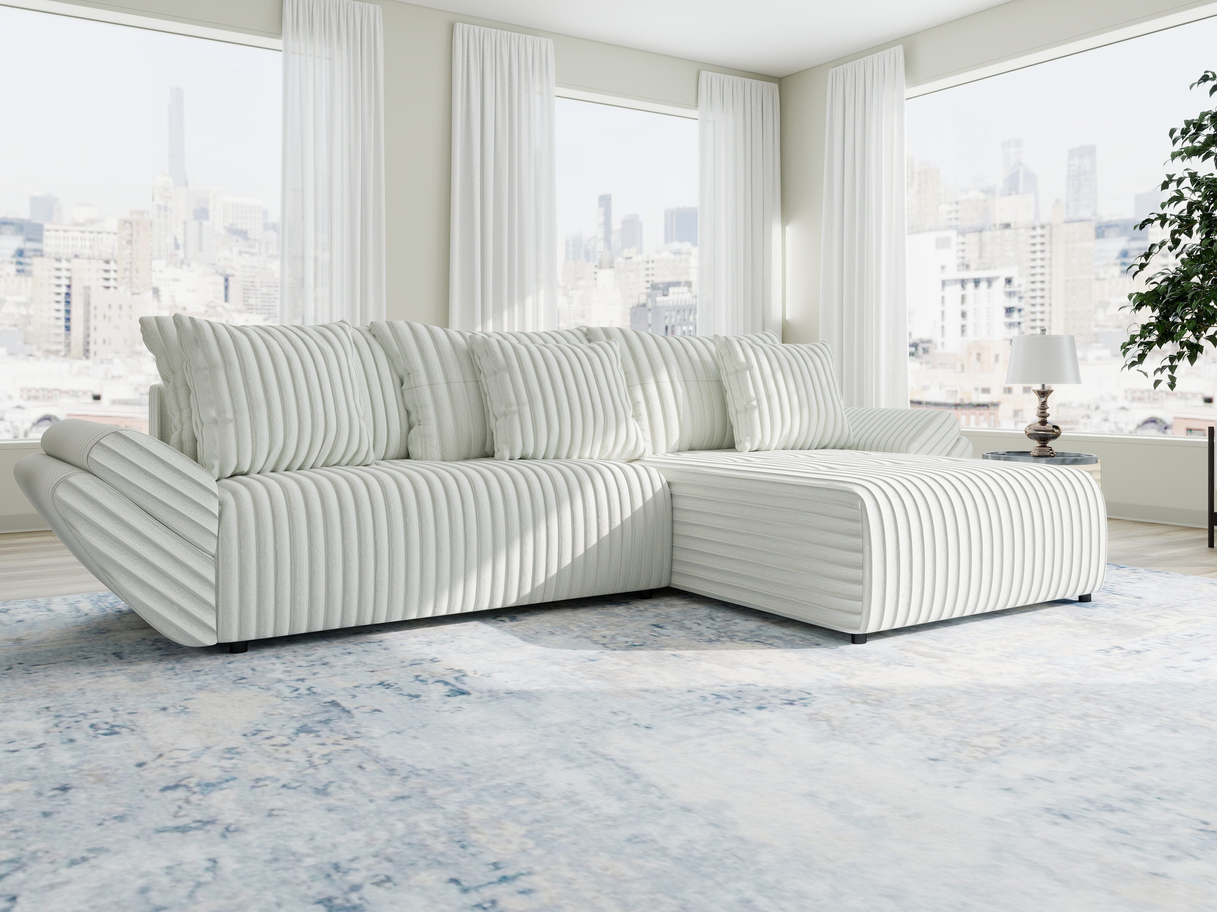 Colțar extensibil dumonde cu ladă de depozitare si sezut confortabil din spuma HR, Berlin Ambience Alb 280x185 cm II