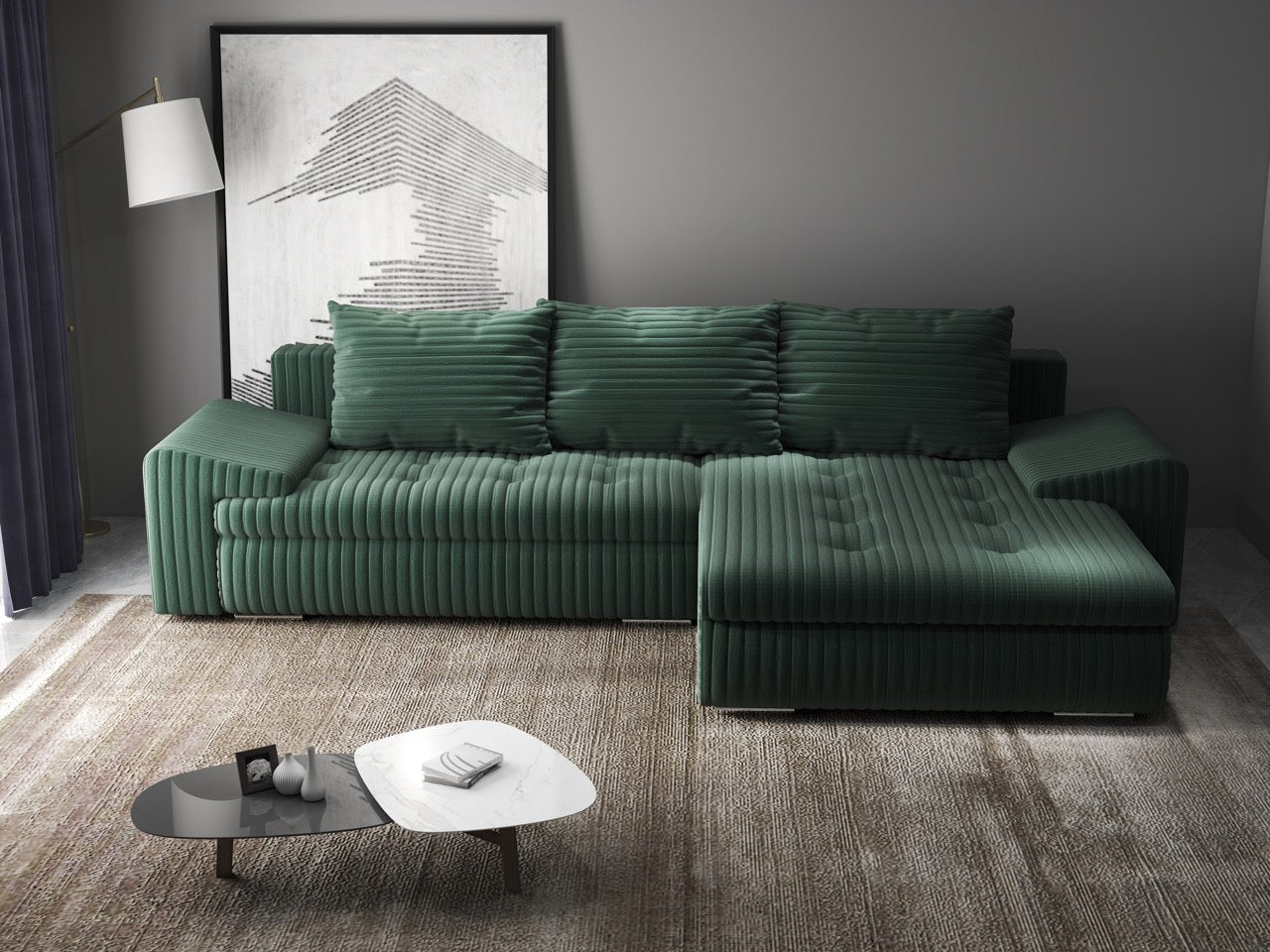 Colțar extensibil dumonde cu ladă de depozitare si sezut confortabil din spuma HR, Leonardo Ambience Verde 260x185 cm II Fabrica