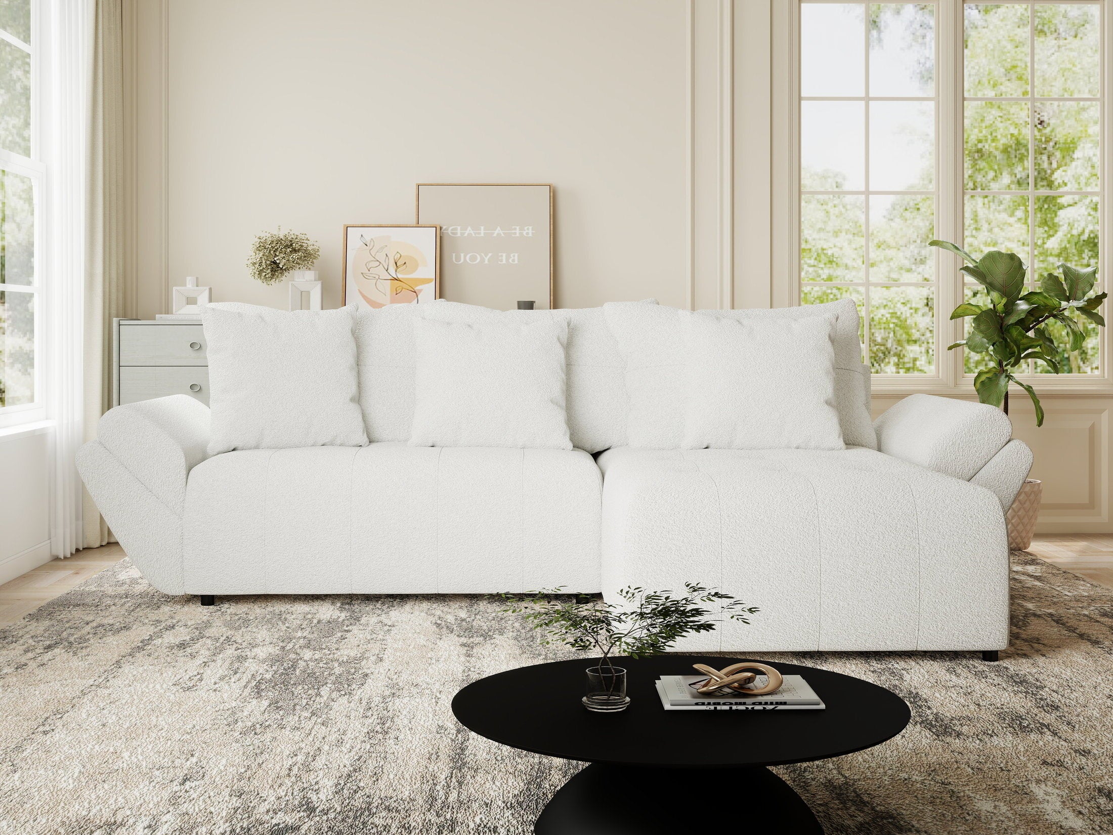 Colțar extensibil dumonde cu ladă de depozitare si sezut confortabil din spuma HR, Berlin Euphoria Alb 280x185 cm II