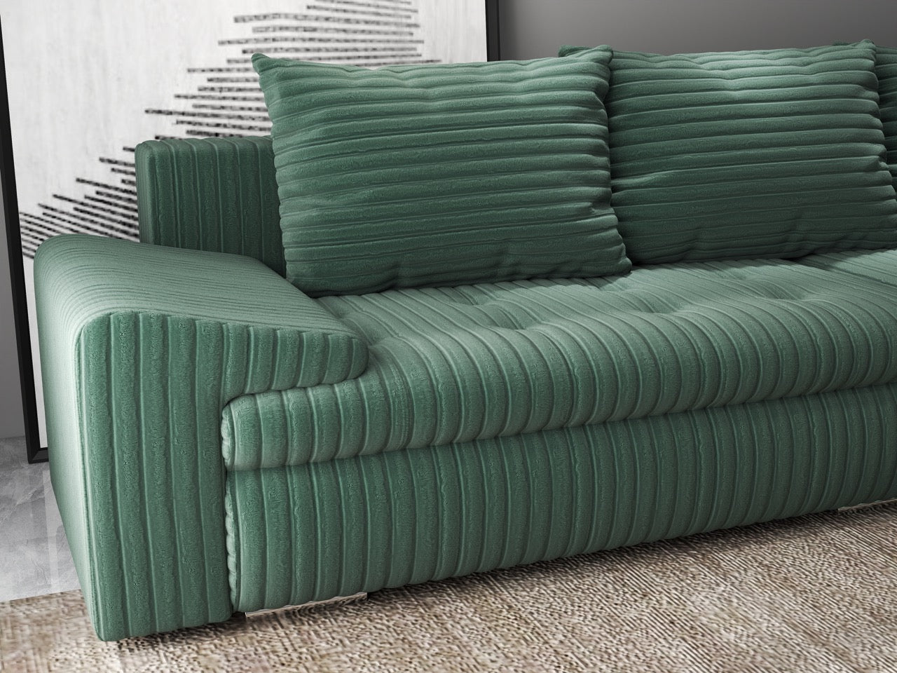 Colțar extensibil dumonde cu ladă de depozitare si sezut confortabil din spuma HR, Leonardo Ambience Verde 260x185 cm II Fabrica