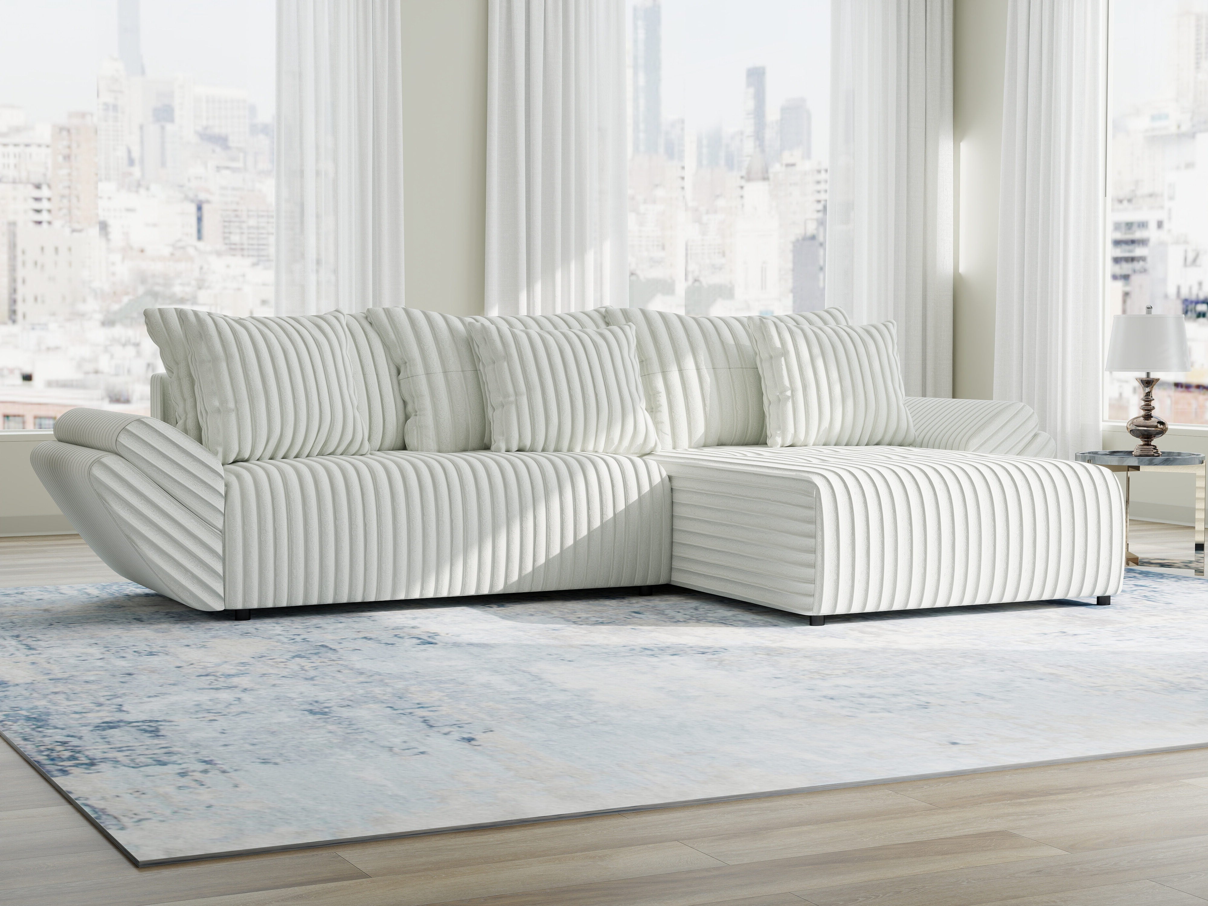 Colțar extensibil dumonde cu ladă de depozitare si sezut confortabil din spuma HR, Berlin Ambience Alb 280x185 cm II