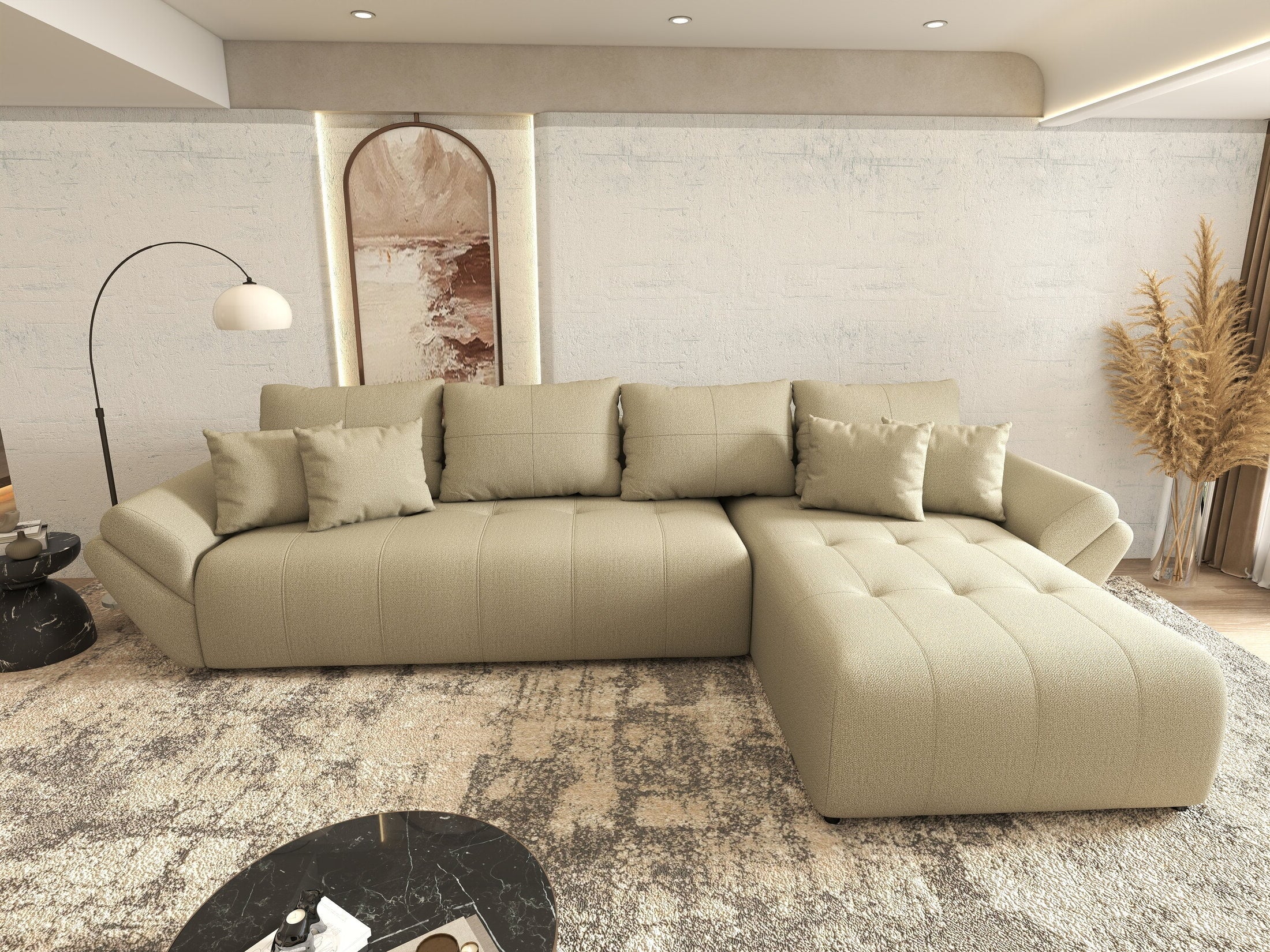 Colțar extensibil dumonde cu ladă de depozitare si sezut confortabil din spuma HR, Berlin XL Enjoy Camel 350x185 cm II