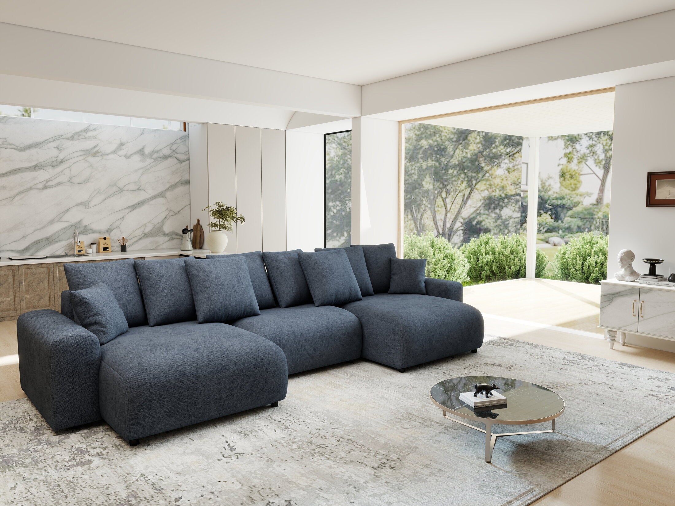 Colțar extensibil dumonde cu ladă de depozitare si sezut confortabil din spuma HR, Luma U Enjoy Antracit 336x140 cm